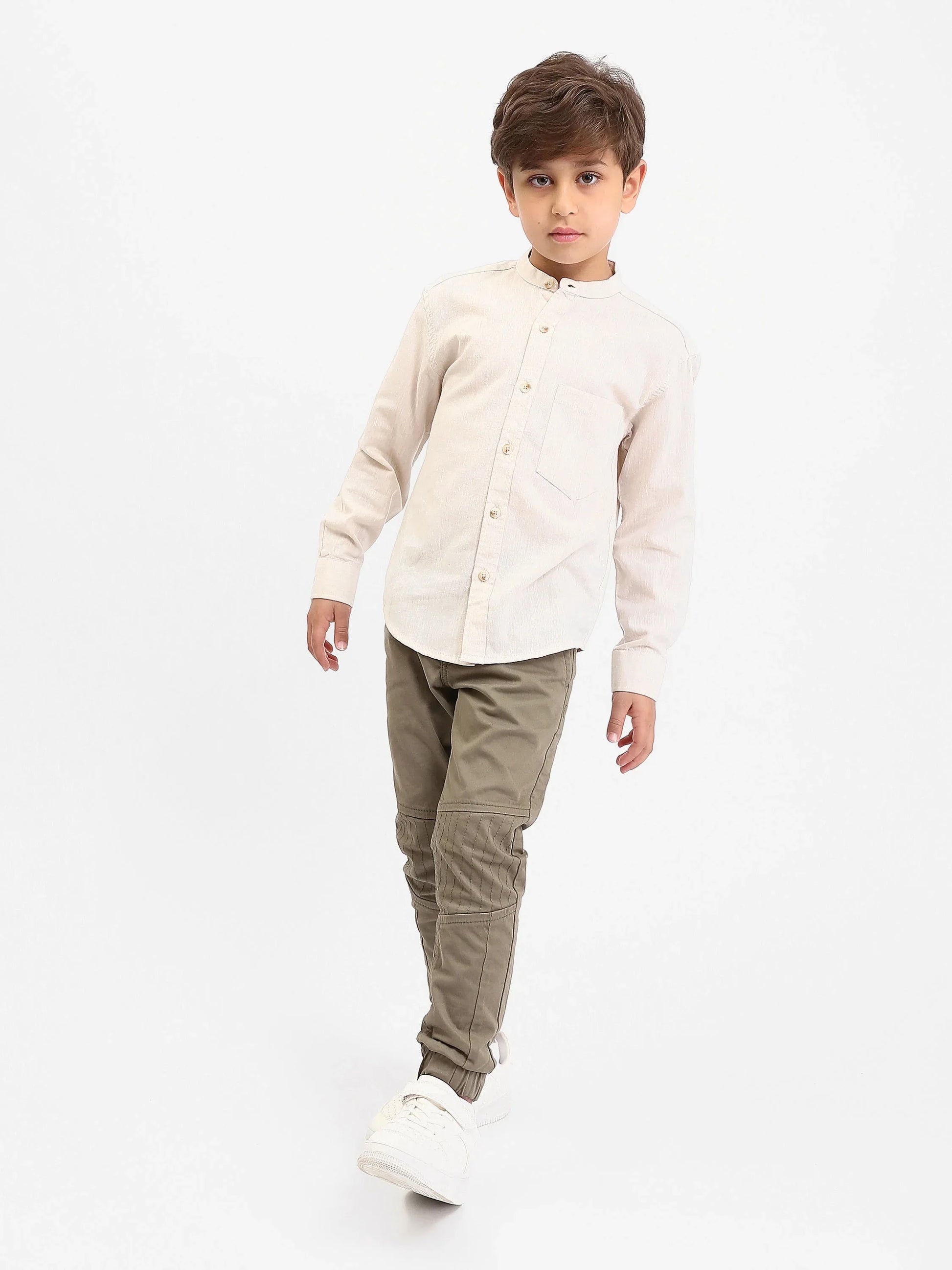 Chemise garçon manches longues – col mao, poche poitrine - SHI25SEIS76461MB1 - Justyol