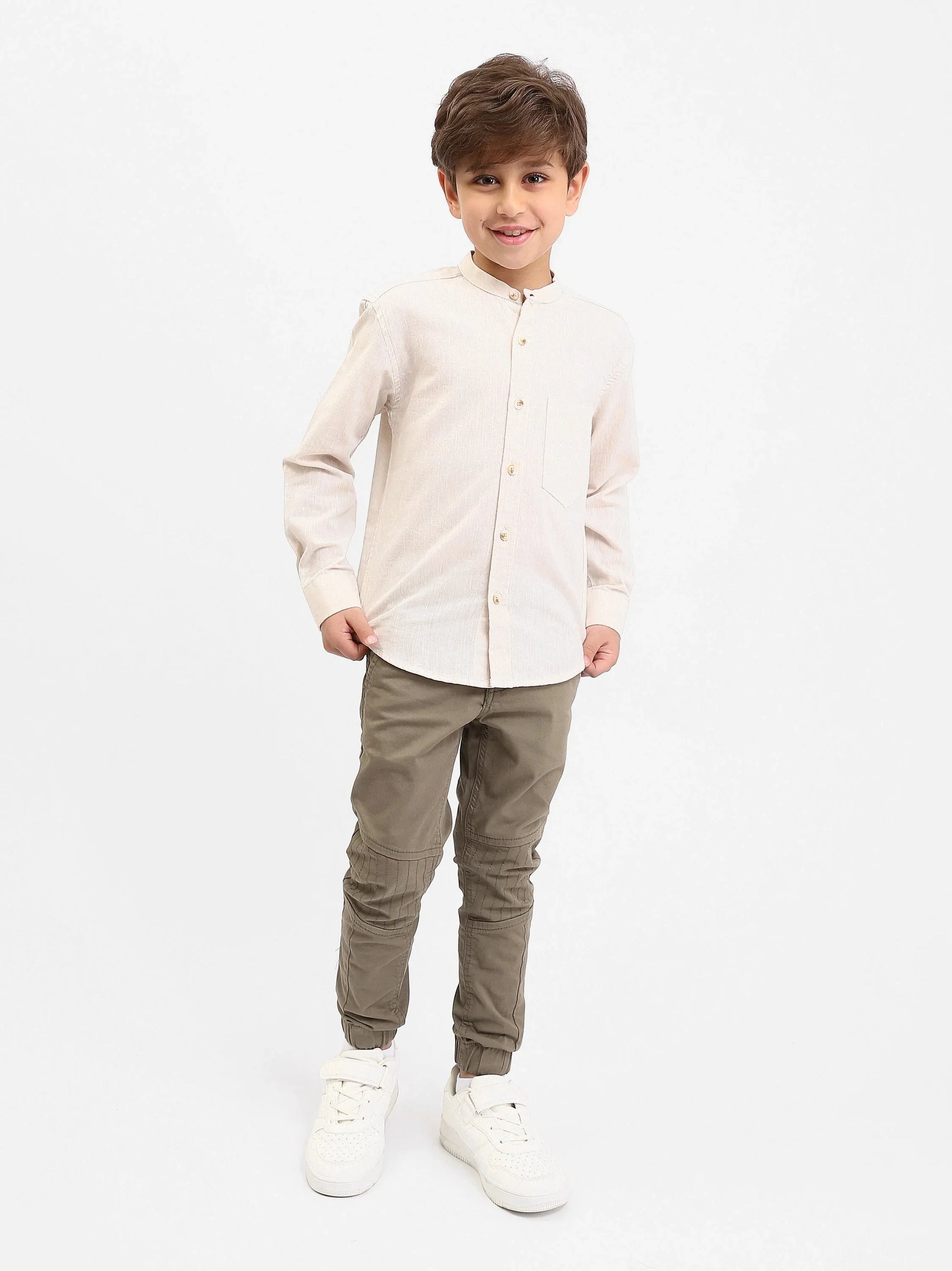 Chemise garçon manches longues – col mao, poche poitrine - SHI25SEIS76461MB1 - Justyol