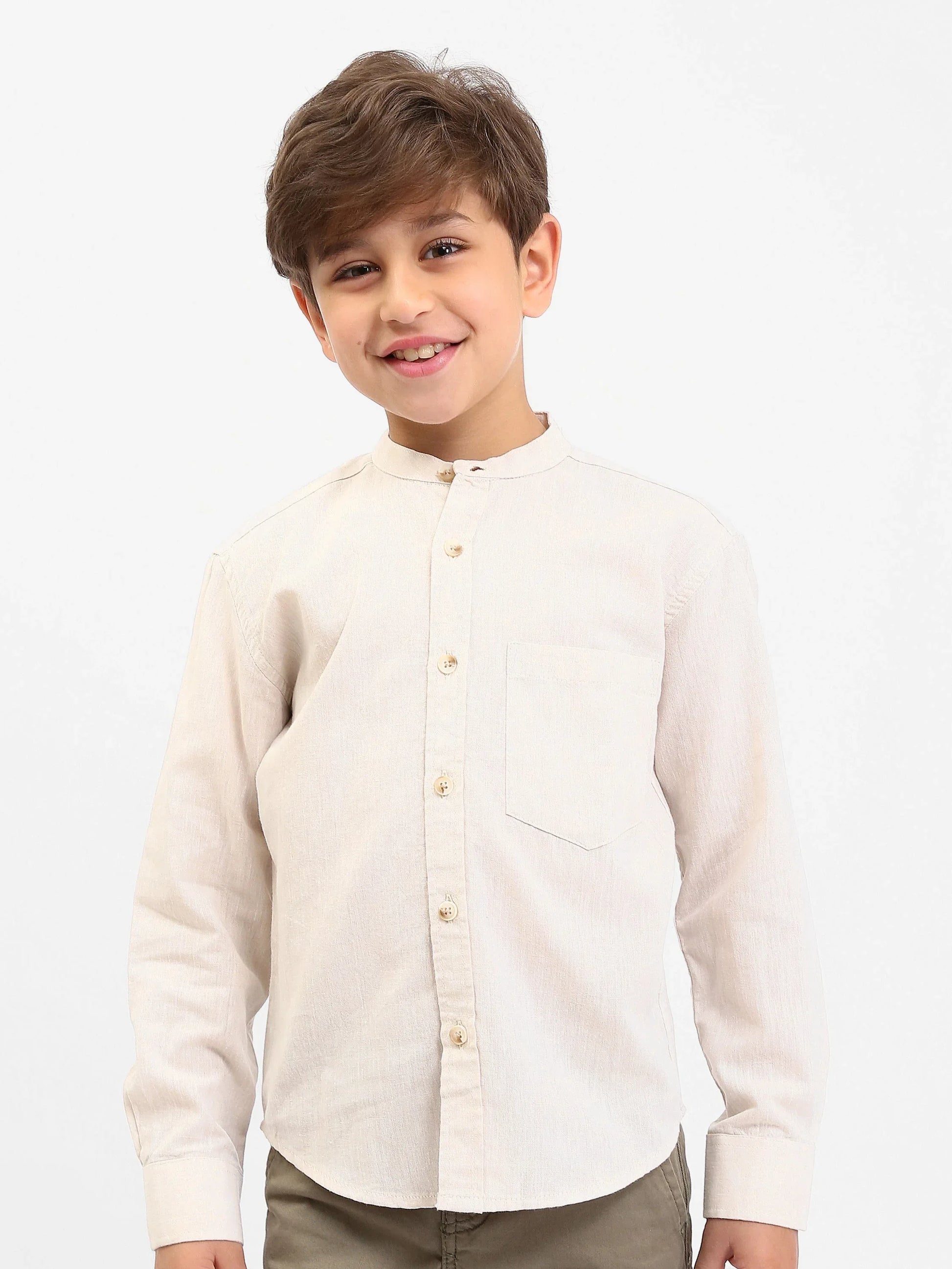 Chemise garçon manches longues – col mao, poche poitrine - SHI25SEIS76461MB1 - Justyol