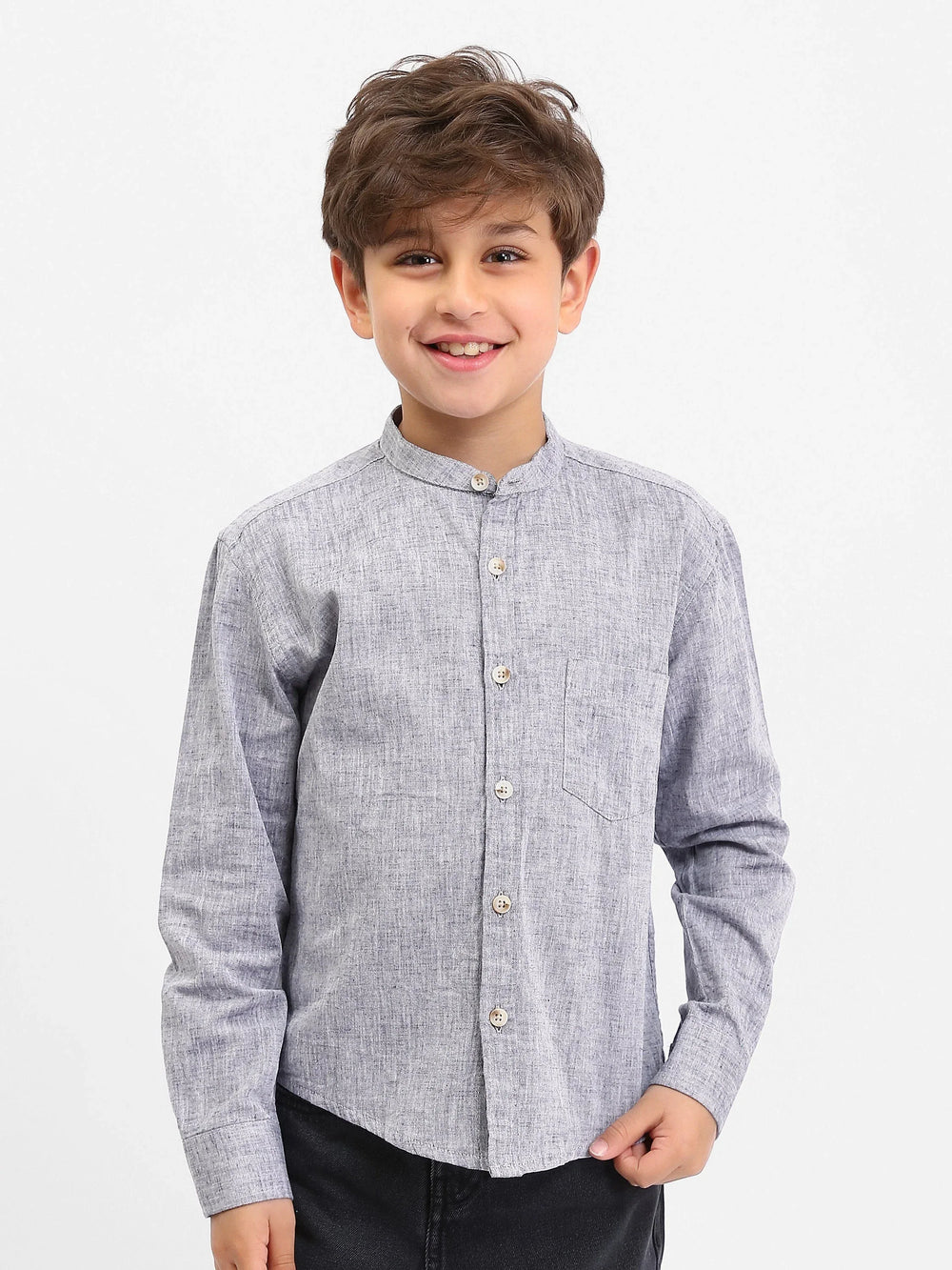 Chemise garçon manches longues – col mao, poche poitrine - SHI25SEIS76461MB1