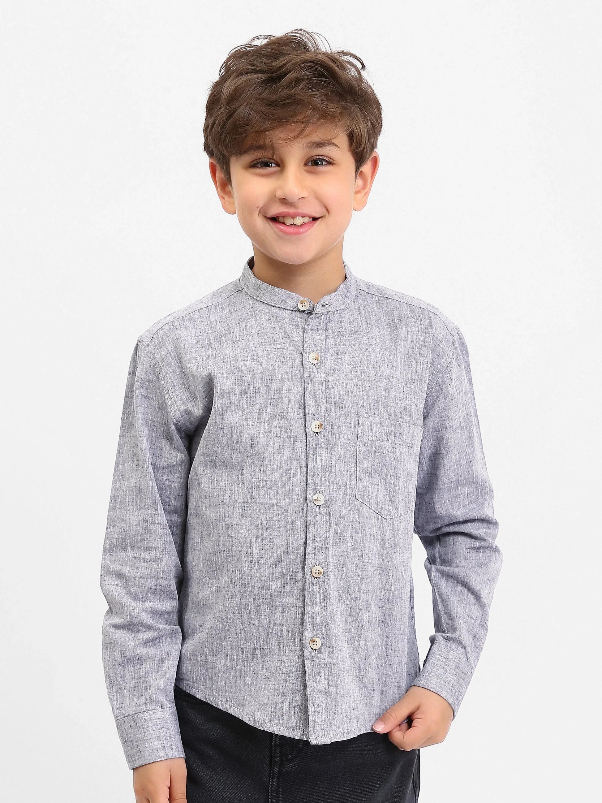 Chemise garçon manches longues – col mao, poche poitrine - SHI25SEIS76461MB1 - Justyol