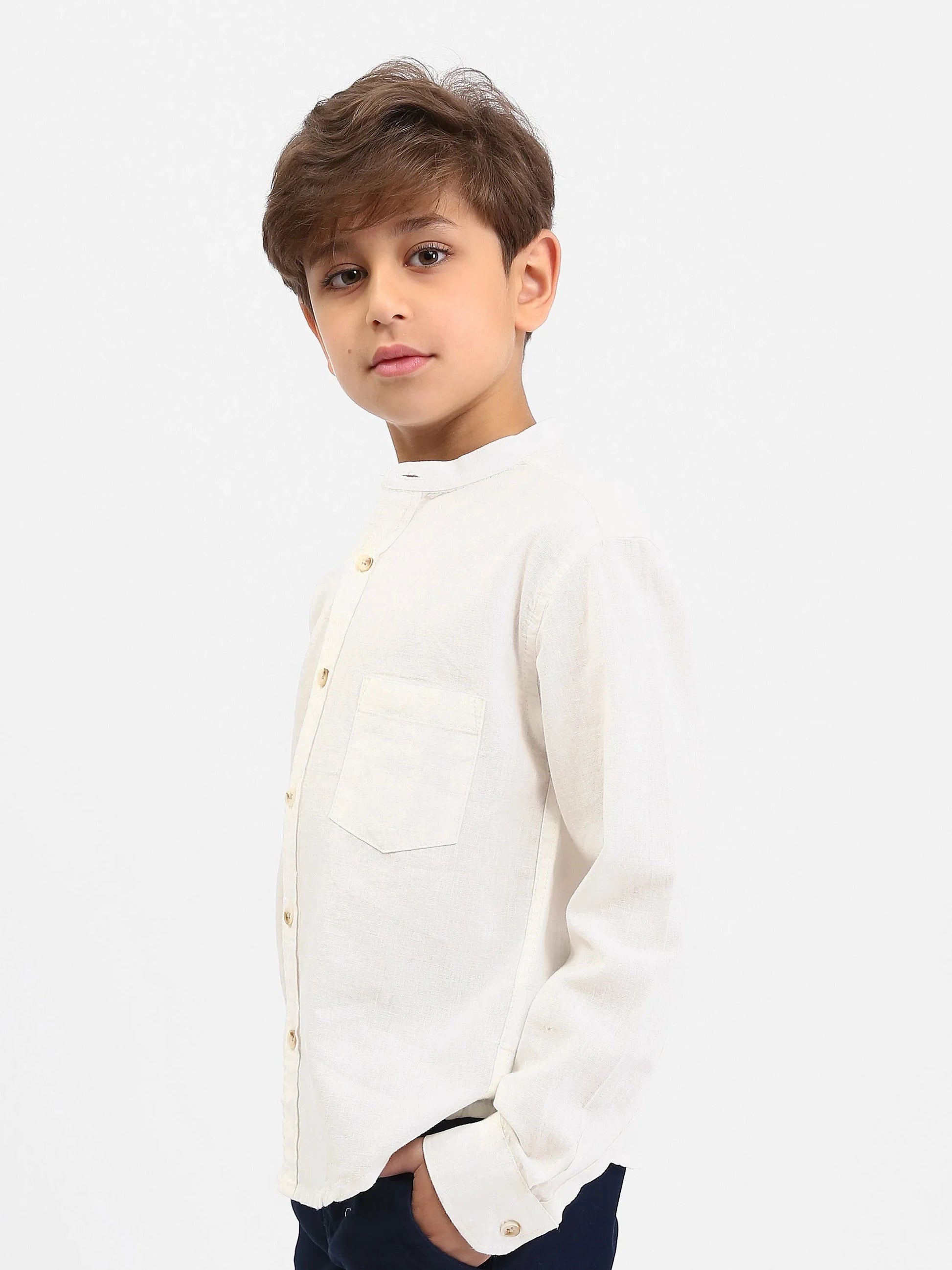 Chemise garçon manches longues – col mao, poche poitrine - SHI25SEIS76461MB1 - Justyol