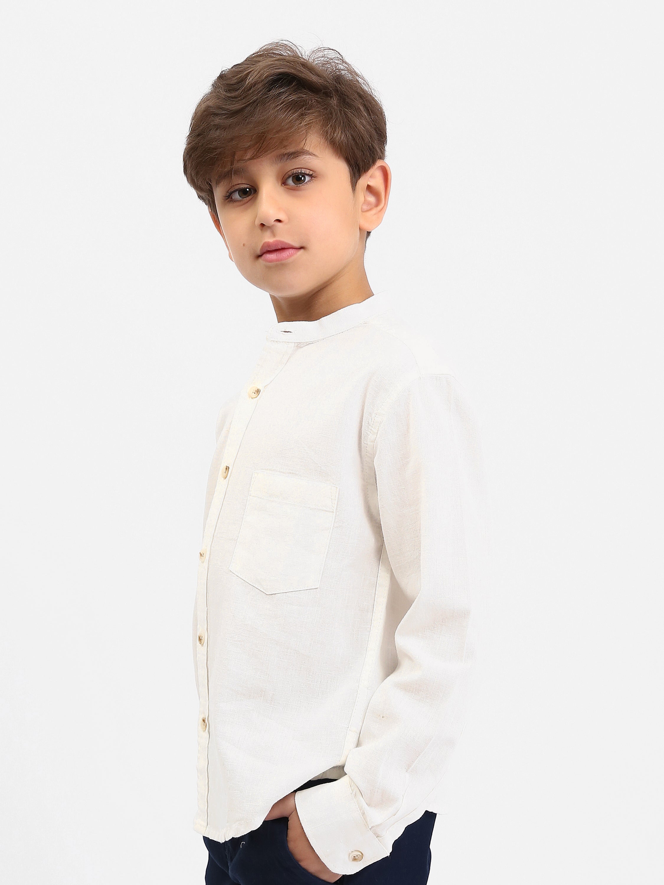 Chemise garçon manches longues – col mao, poche poitrine - SHI25SEIS76461MB1