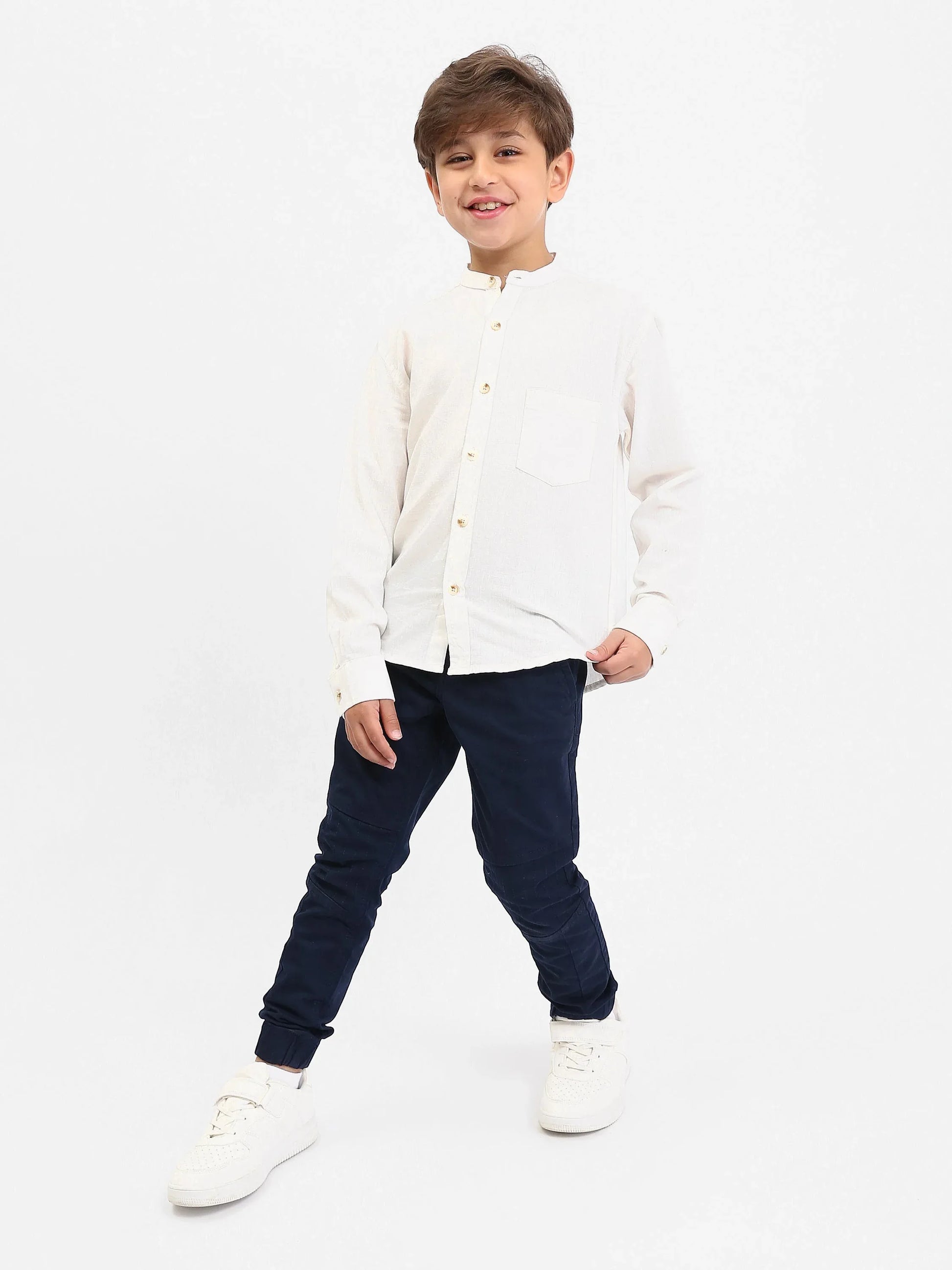 Chemise garçon manches longues – col mao, poche poitrine - SHI25SEIS76461MB1 - Justyol