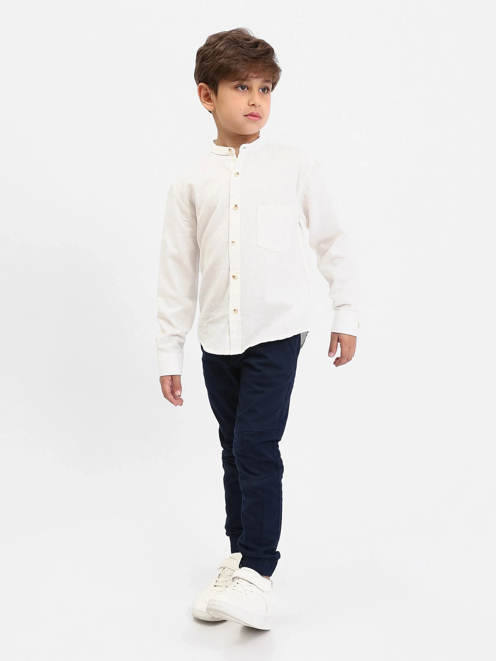 Chemise garçon manches longues – col mao, poche poitrine - SHI25SEIS76461MB1 - Justyol