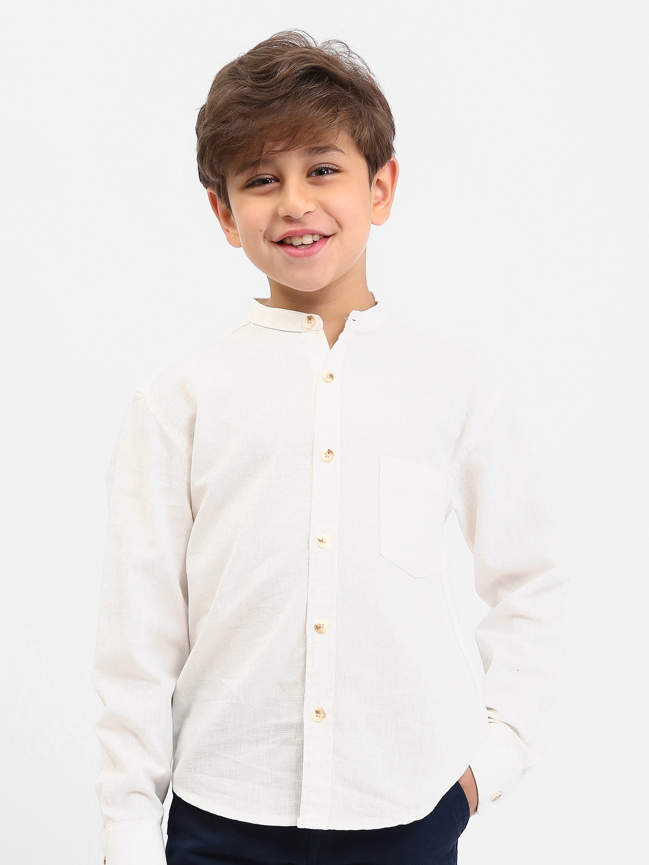 Chemise garçon manches longues – col mao, poche poitrine - SHI25SEIS76461MB1