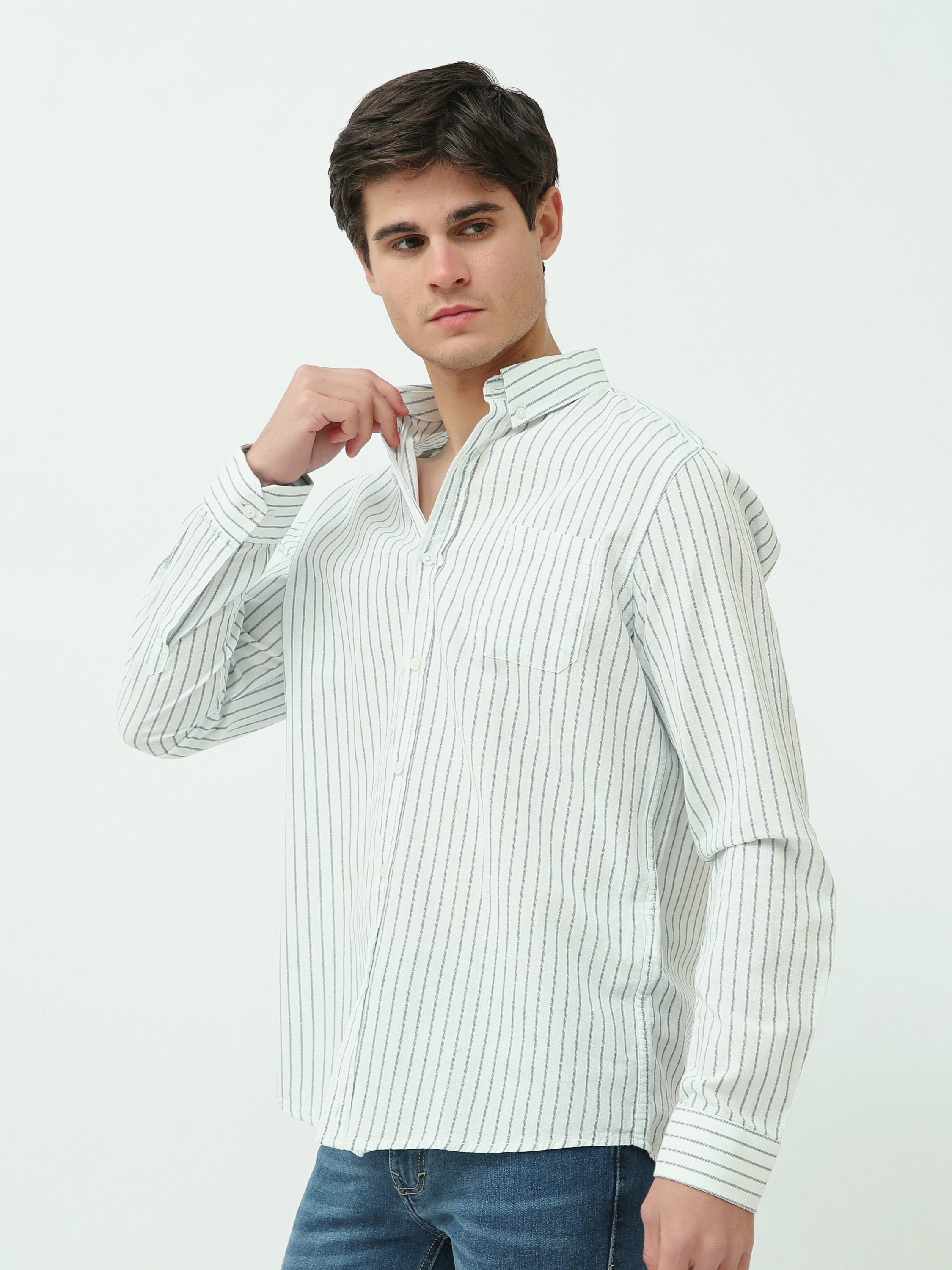 Chemise homme rayée à manches longues avec col mao – SHI25SSIR16000TM1