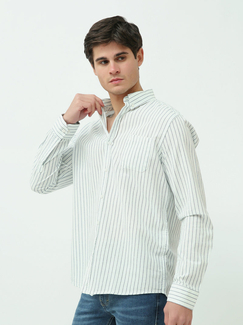 Chemise homme rayée à manches longues avec col mao – SHI25SSIR16000TM1