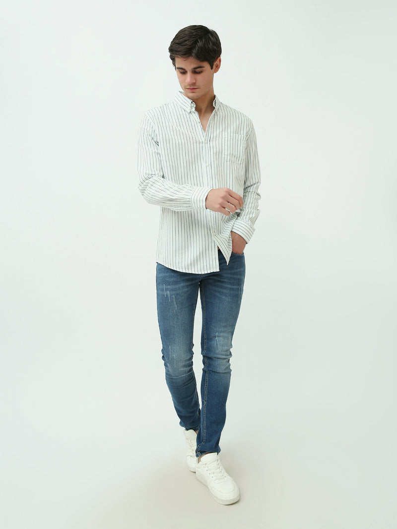 Chemise homme rayée à manches longues avec col mao – SHI25SSIR16000TM1