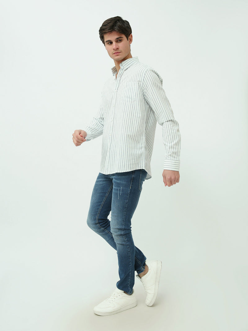 Chemise homme rayée à manches longues avec col mao – SHI25SSIR16000TM1