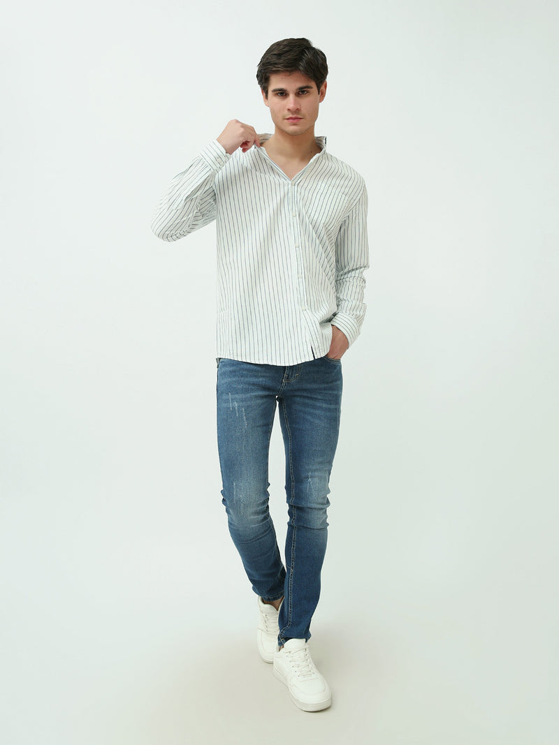 Chemise homme rayée à manches longues avec col mao – SHI25SSIR16000TM1