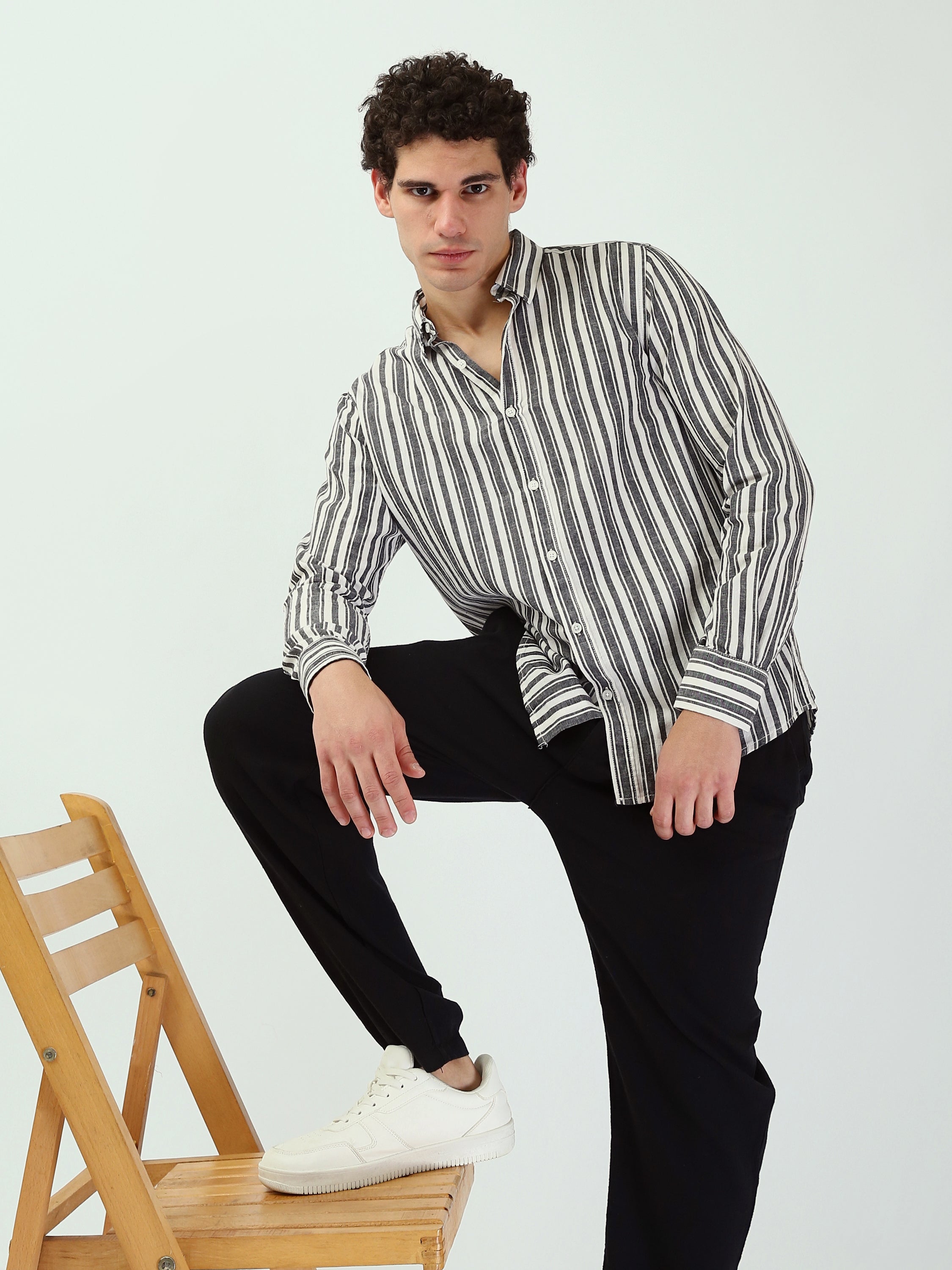 Chemise Rayée Homme à Manches Longues – Style Casual Chic - SHI25SSIR16012TM1