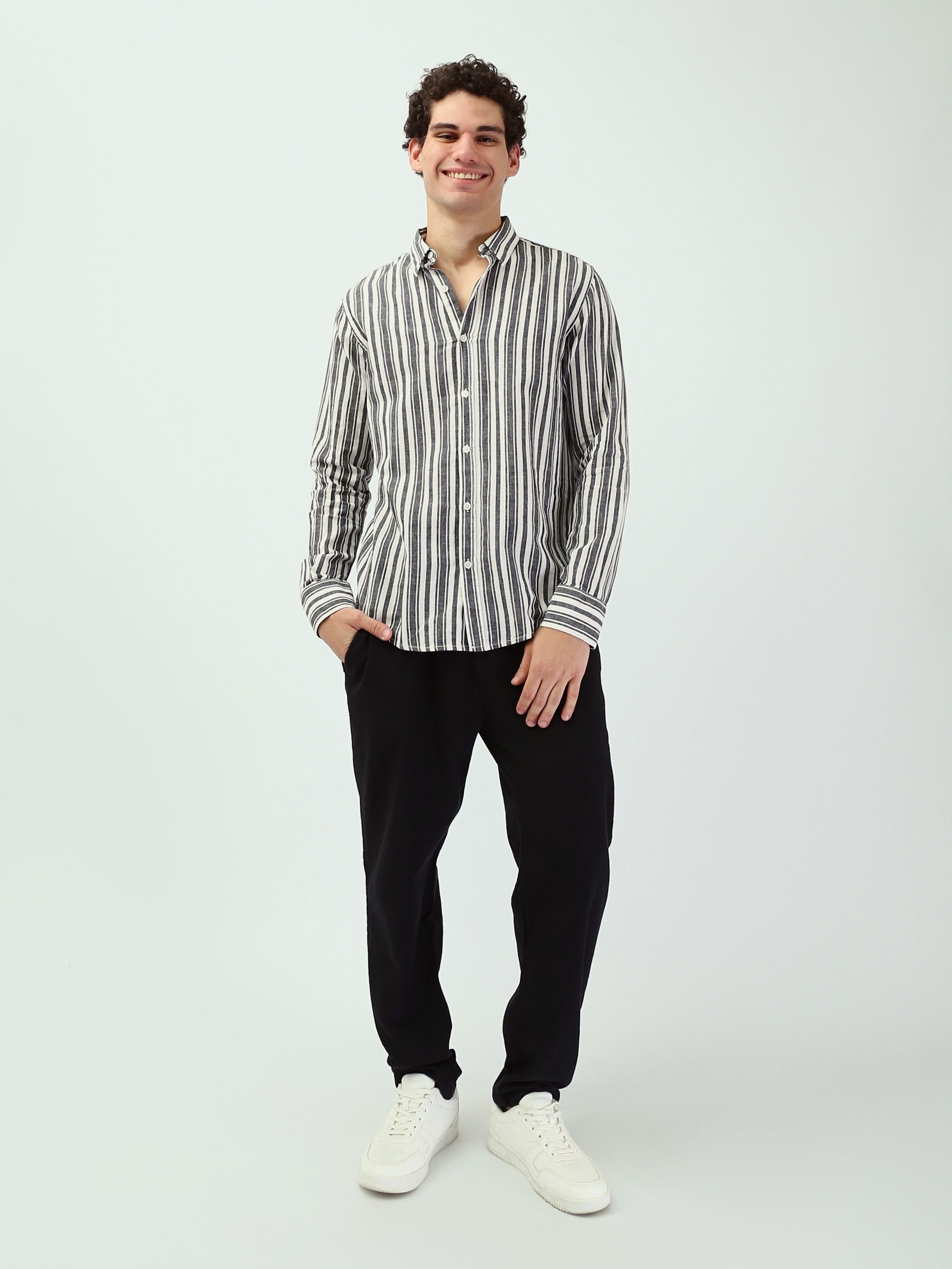 Chemise Rayée Homme à Manches Longues – Style Casual Chic - SHI25SSIR16012TM1