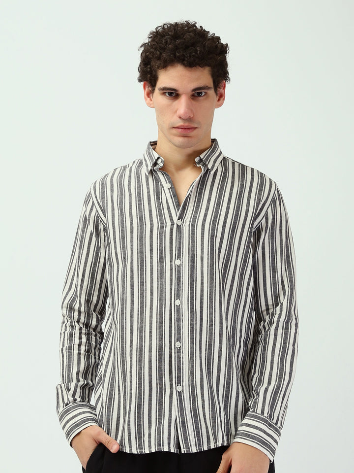 Chemise Rayée Homme à Manches Longues – Style Casual Chic - SHI25SSIR16012TM1