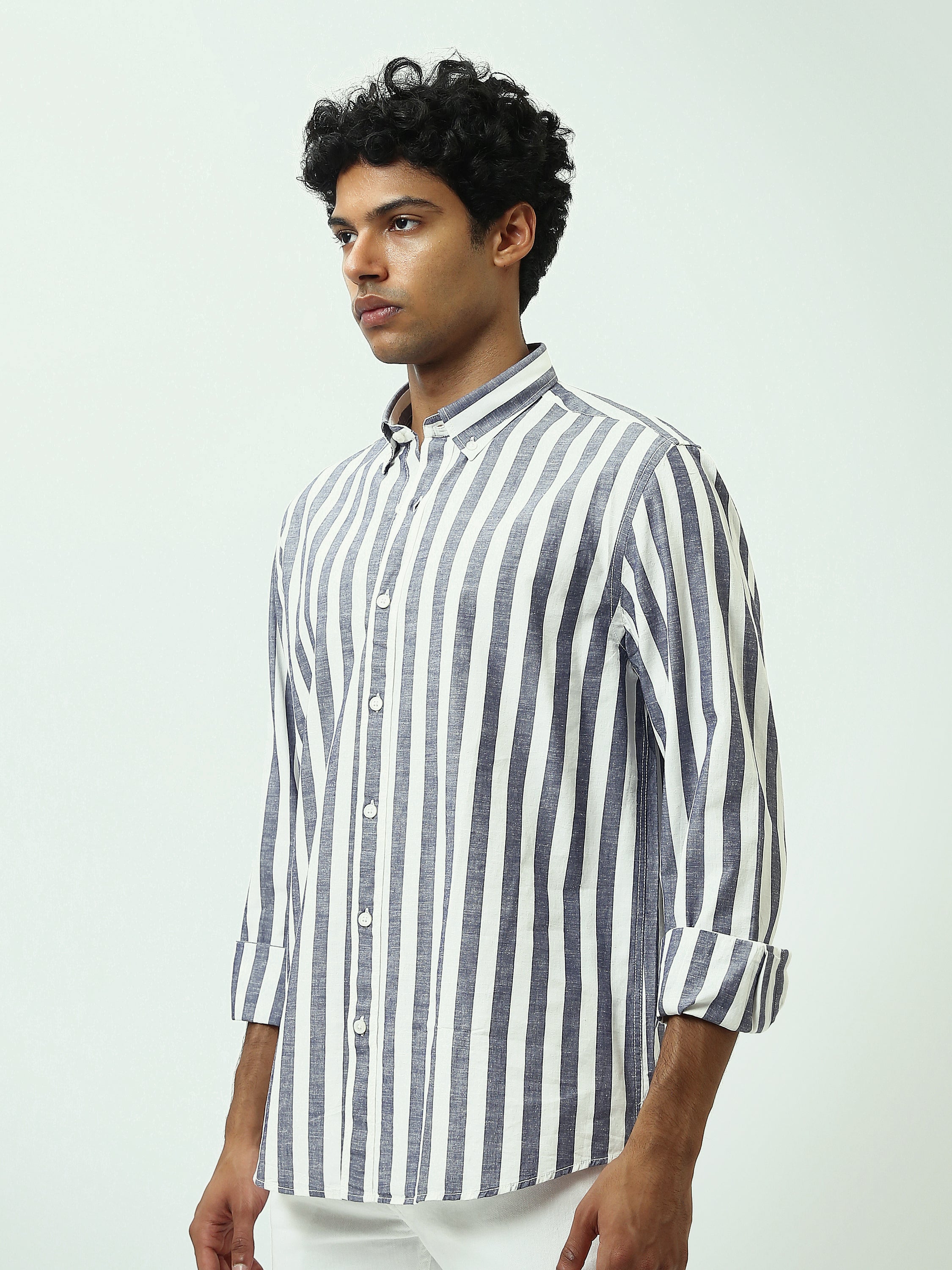 Chemise Homme à Rayures Verticales et Col Boutonné - SHI25SSIR17482TM1