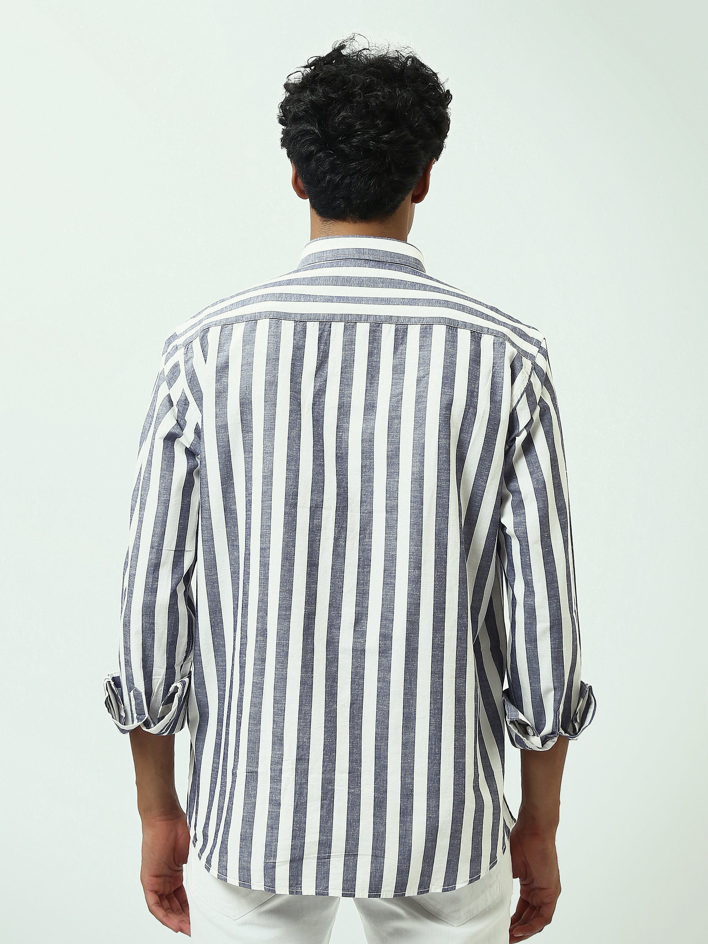 Chemise Homme à Rayures Verticales et Col Boutonné - SHI25SSIR17482TM1