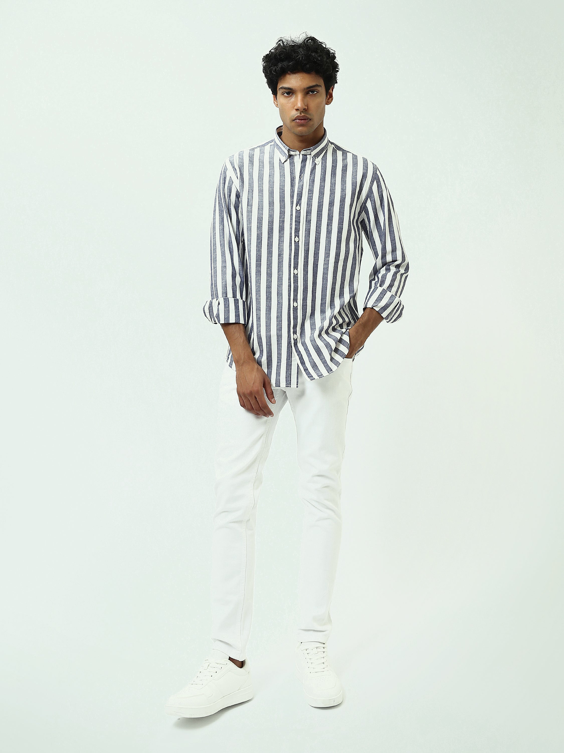 Chemise Homme à Rayures Verticales et Col Boutonné - SHI25SSIR17482TM1