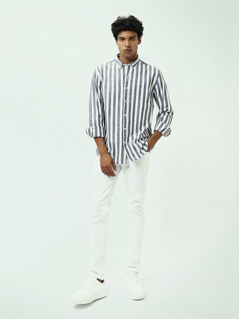 Chemise Homme à Rayures Verticales et Col Boutonné - SHI25SSIR17482TM1