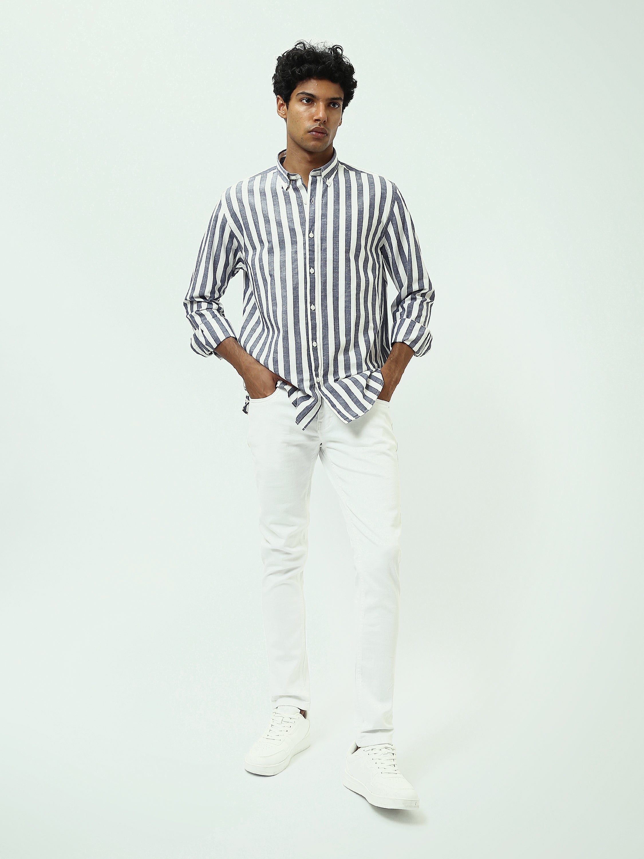 Chemise Homme à Rayures Verticales et Col Boutonné - SHI25SSIR17482TM1