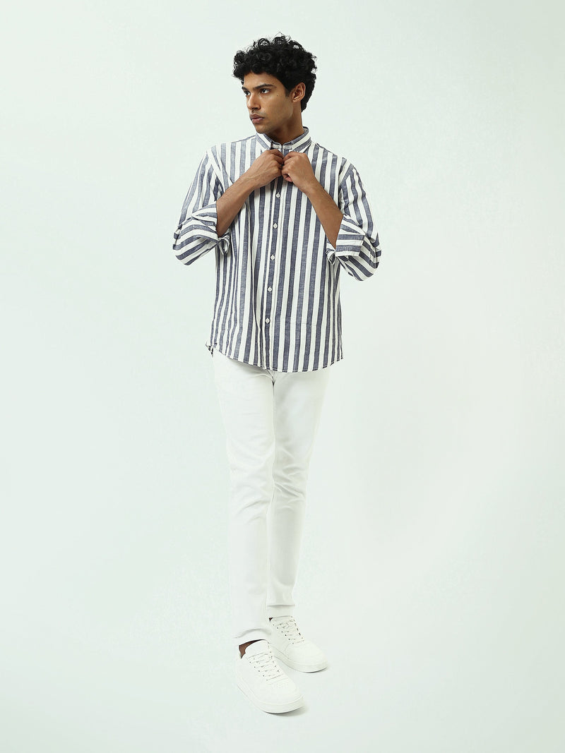 Chemise Homme à Rayures Verticales et Col Boutonné - SHI25SSIR17482TM1