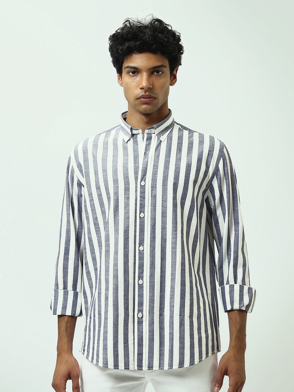Chemise Homme à Rayures Verticales et Col Boutonné - SHI25SSIR17482TM1
