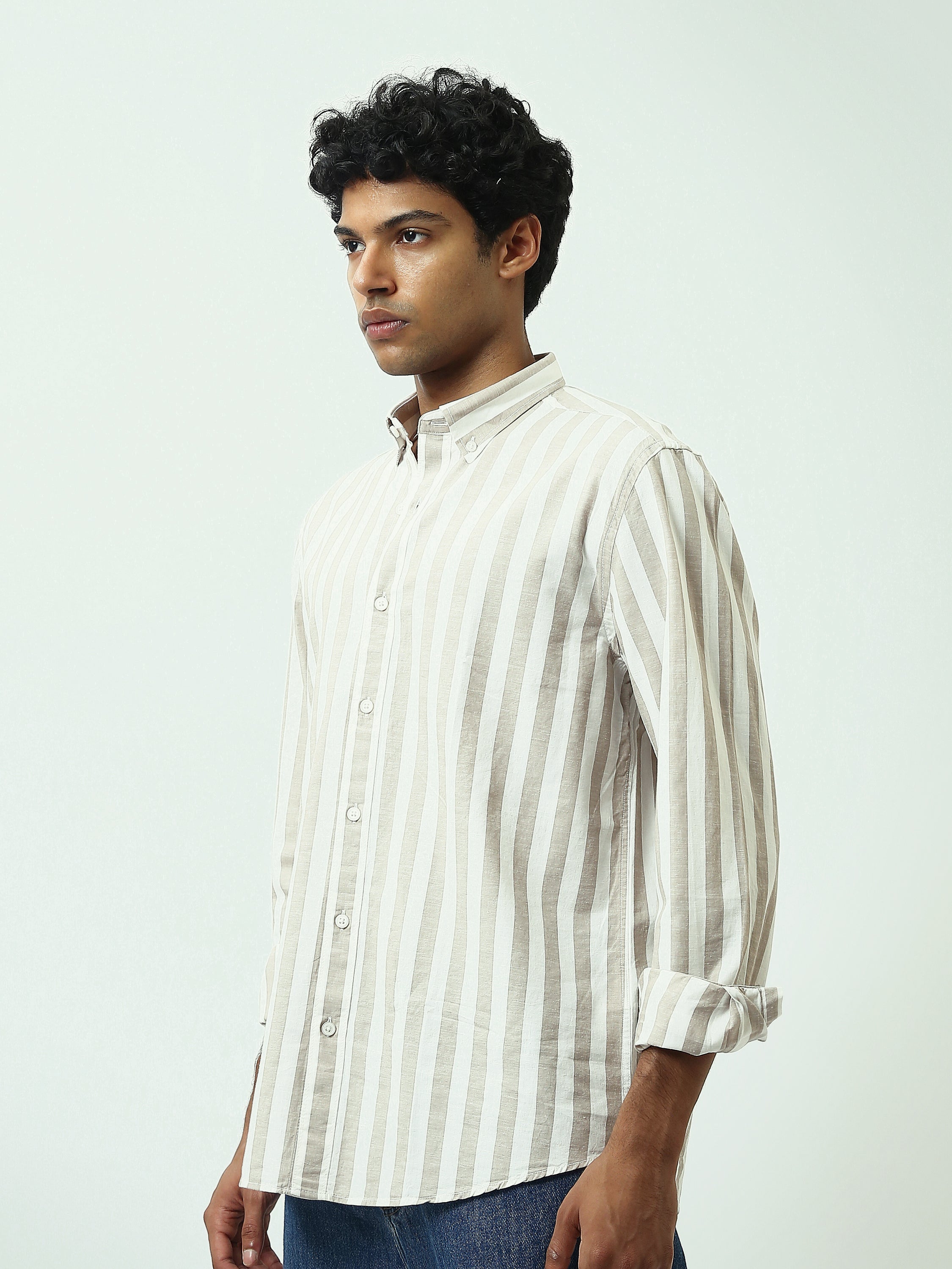 Chemise Homme à Rayures Verticales et Col Boutonné - SHI25SSIR17482TM1
