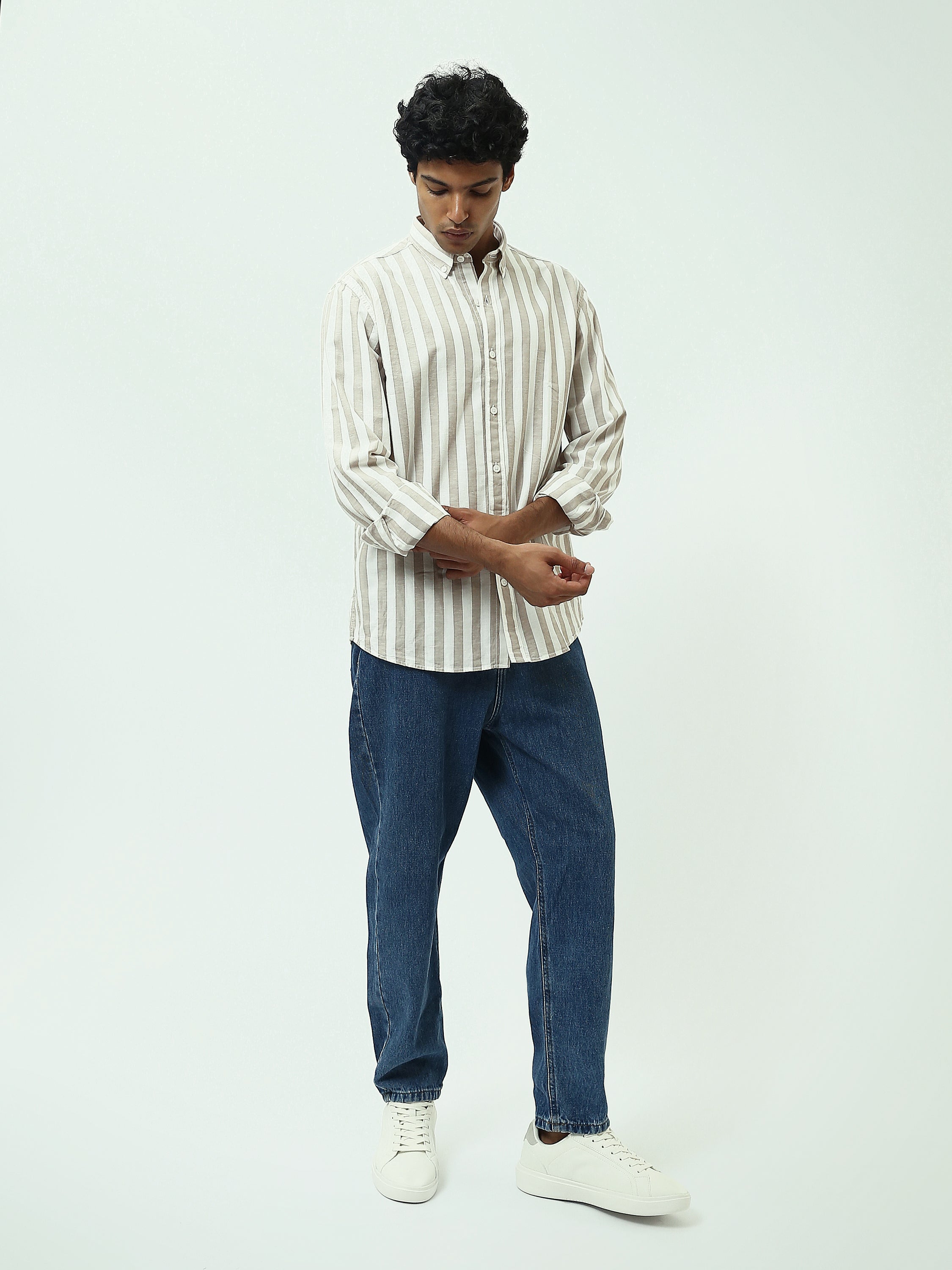 Chemise Homme à Rayures Verticales et Col Boutonné - SHI25SSIR17482TM1