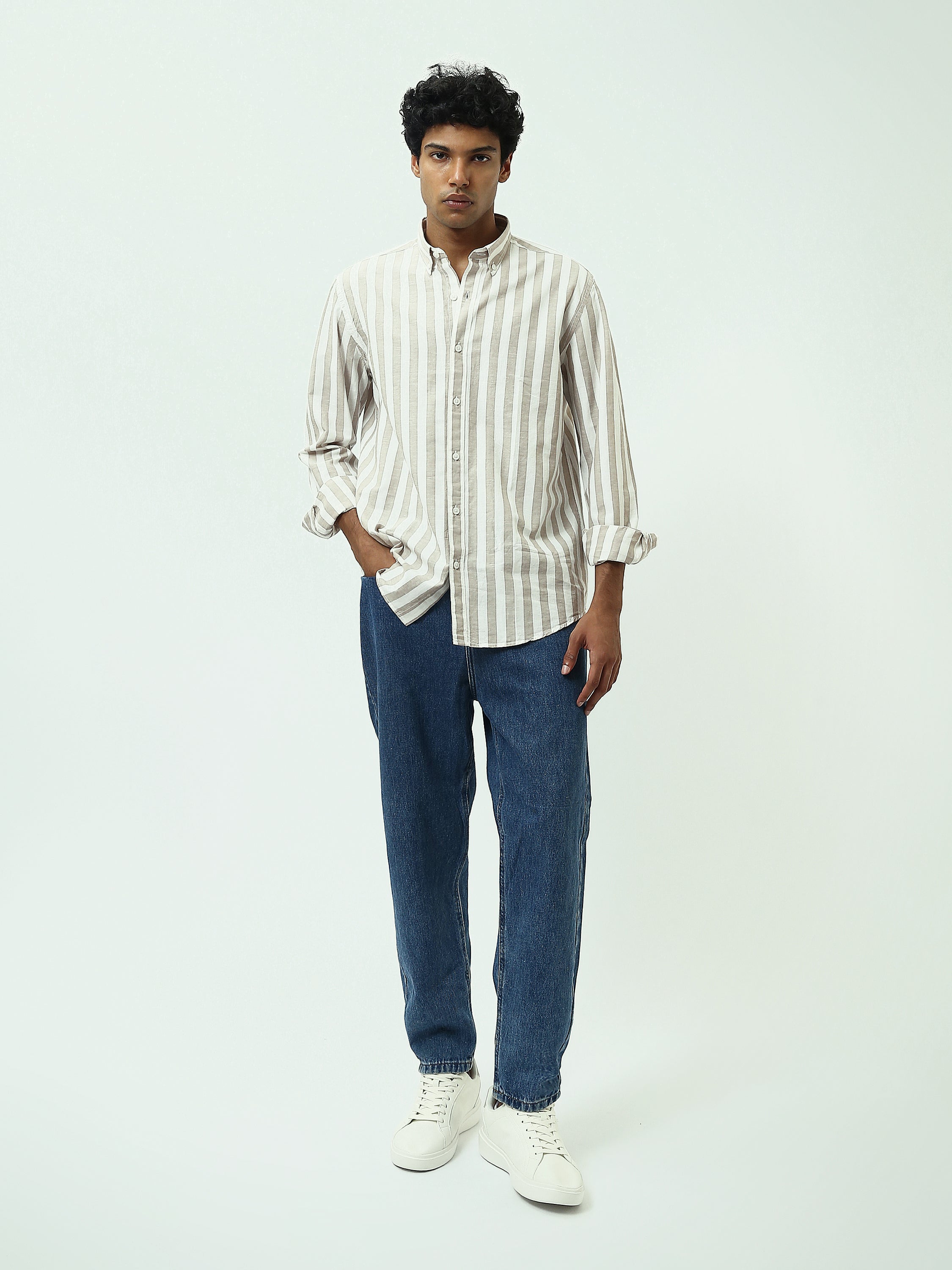 Chemise Homme à Rayures Verticales et Col Boutonné - SHI25SSIR17482TM1