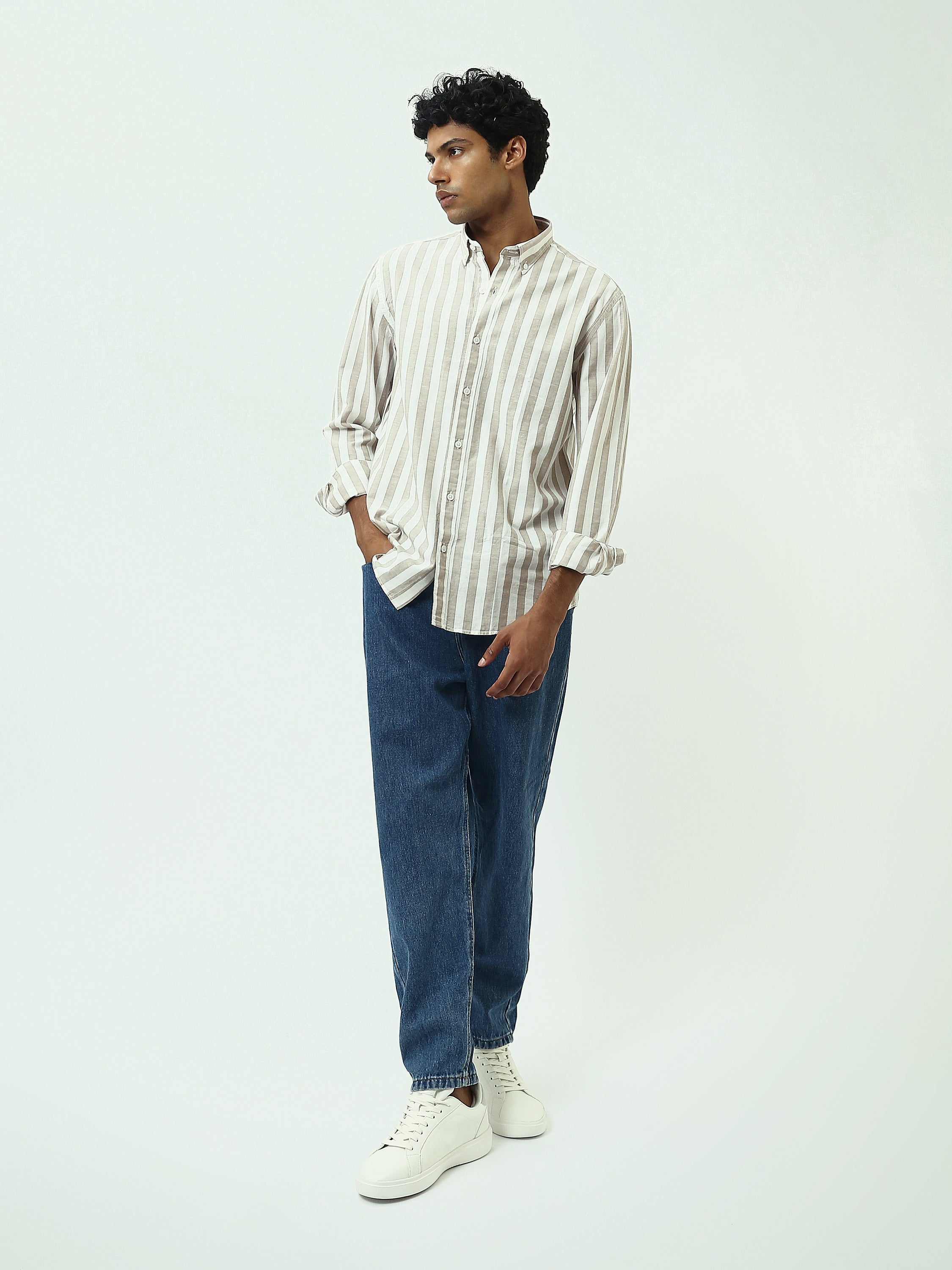 Chemise Homme à Rayures Verticales et Col Boutonné - SHI25SSIR17482TM1