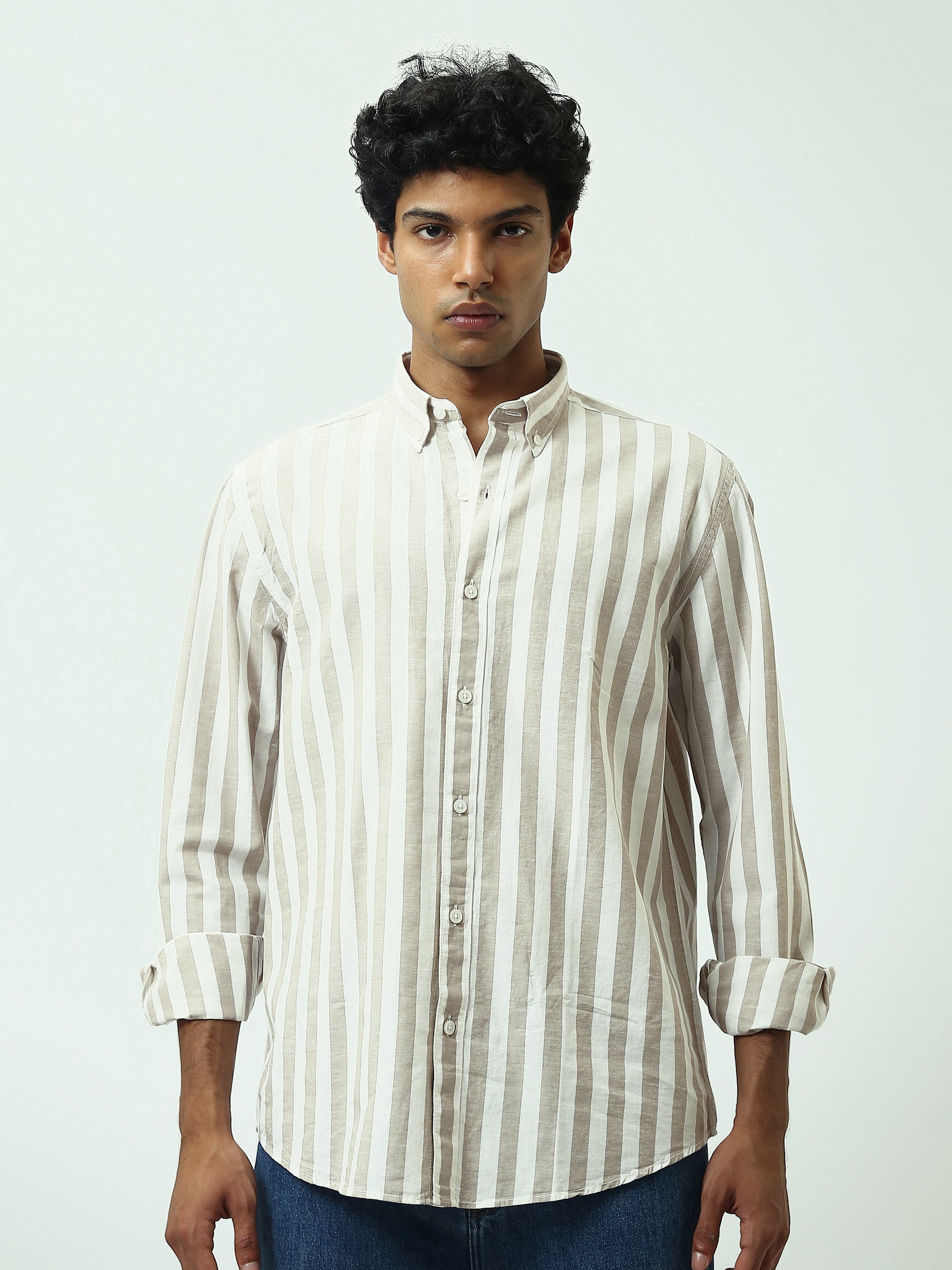 Chemise Homme à Rayures Verticales et Col Boutonné - SHI25SSIR17482TM1