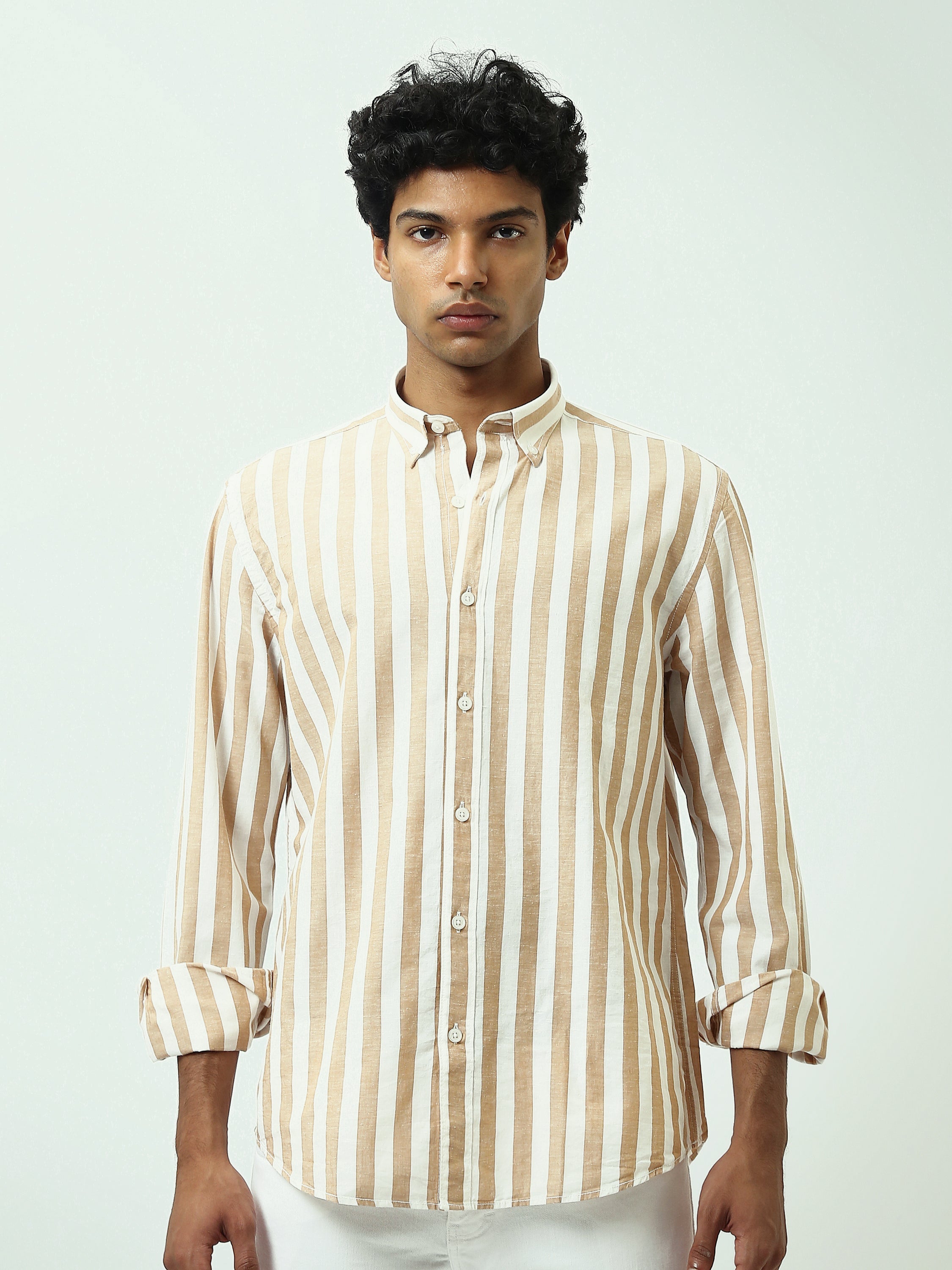 Chemise Homme à Rayures Verticales et Col Boutonné - SHI25SSIR17482TM1