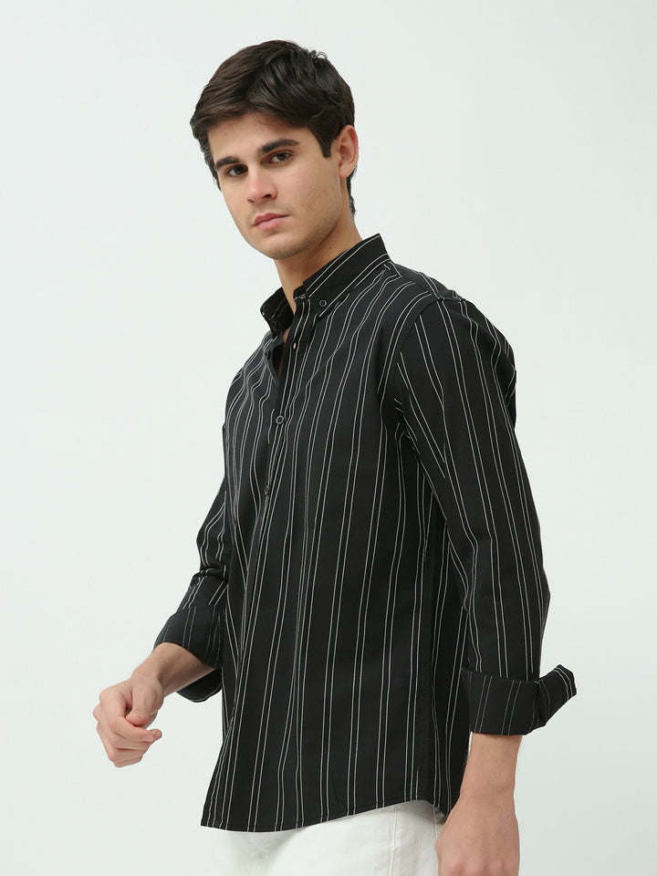 Chemise Homme Slim Fit – Rayures Noires et Blanches – SHI25SSLR19465TM1