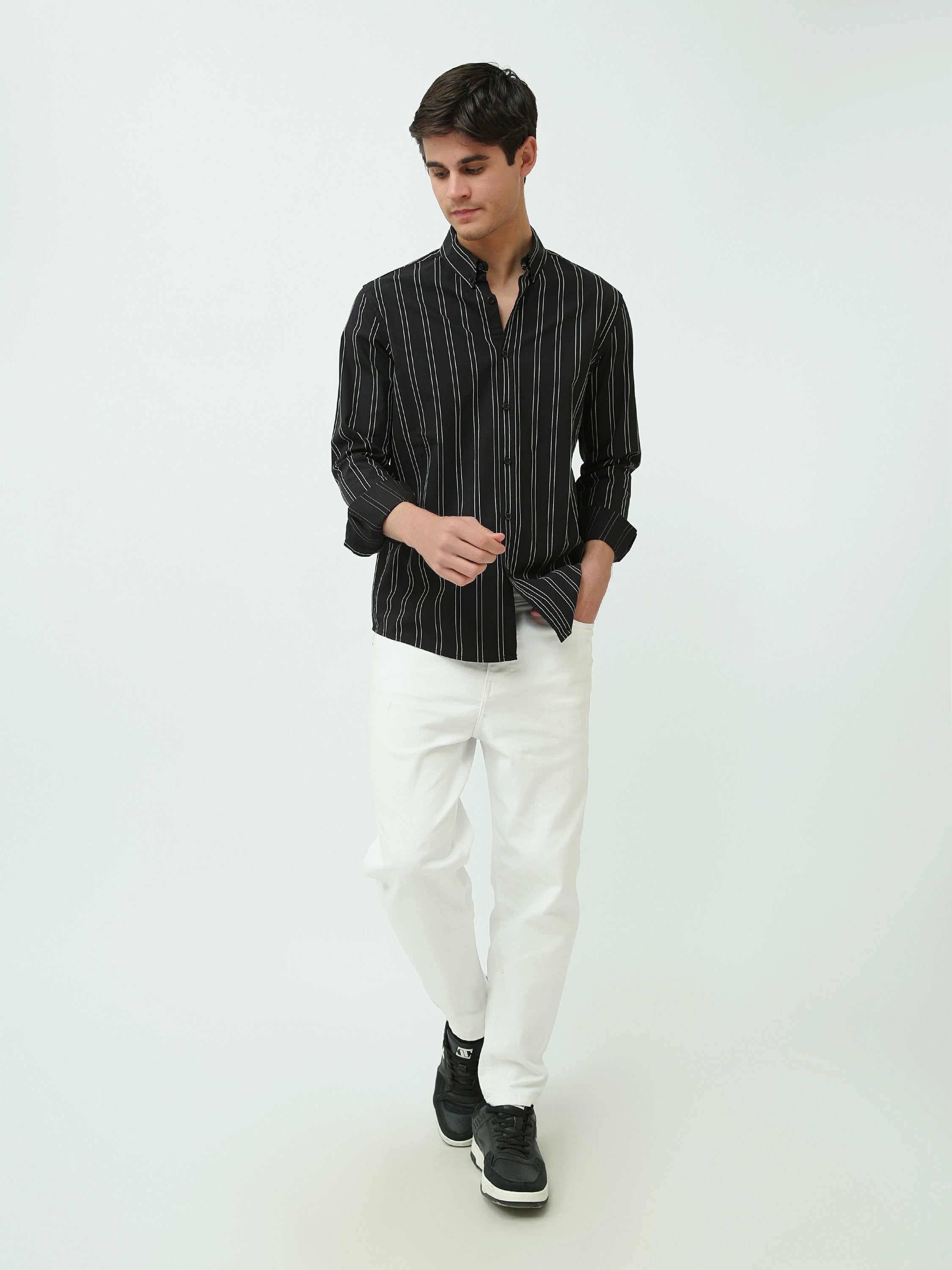 قميص رجالي سليم فيت كلاسيكي مخطط - SHI25SSLR19465TM1