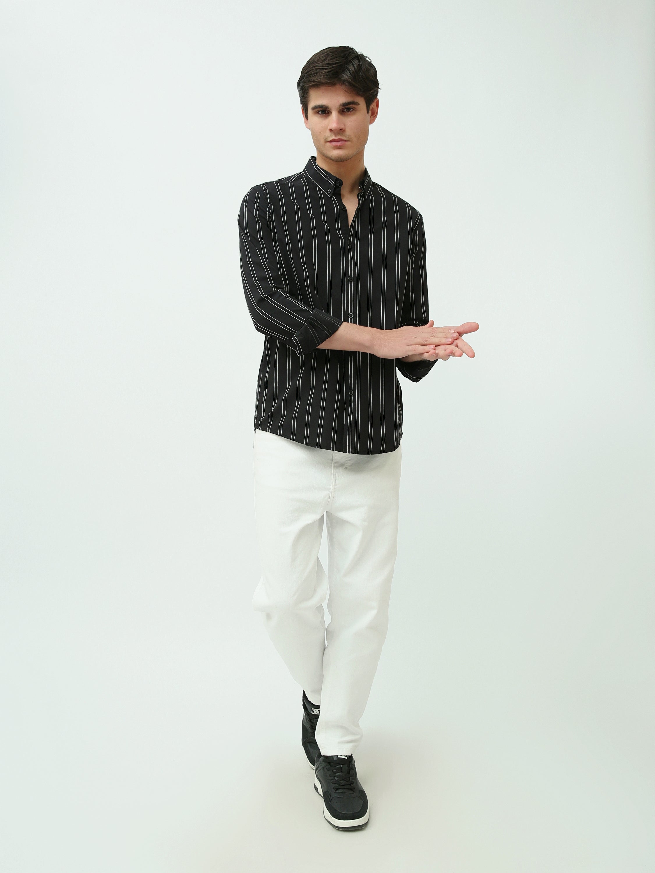 قميص رجالي سليم فيت كلاسيكي مخطط - SHI25SSLR19465TM1