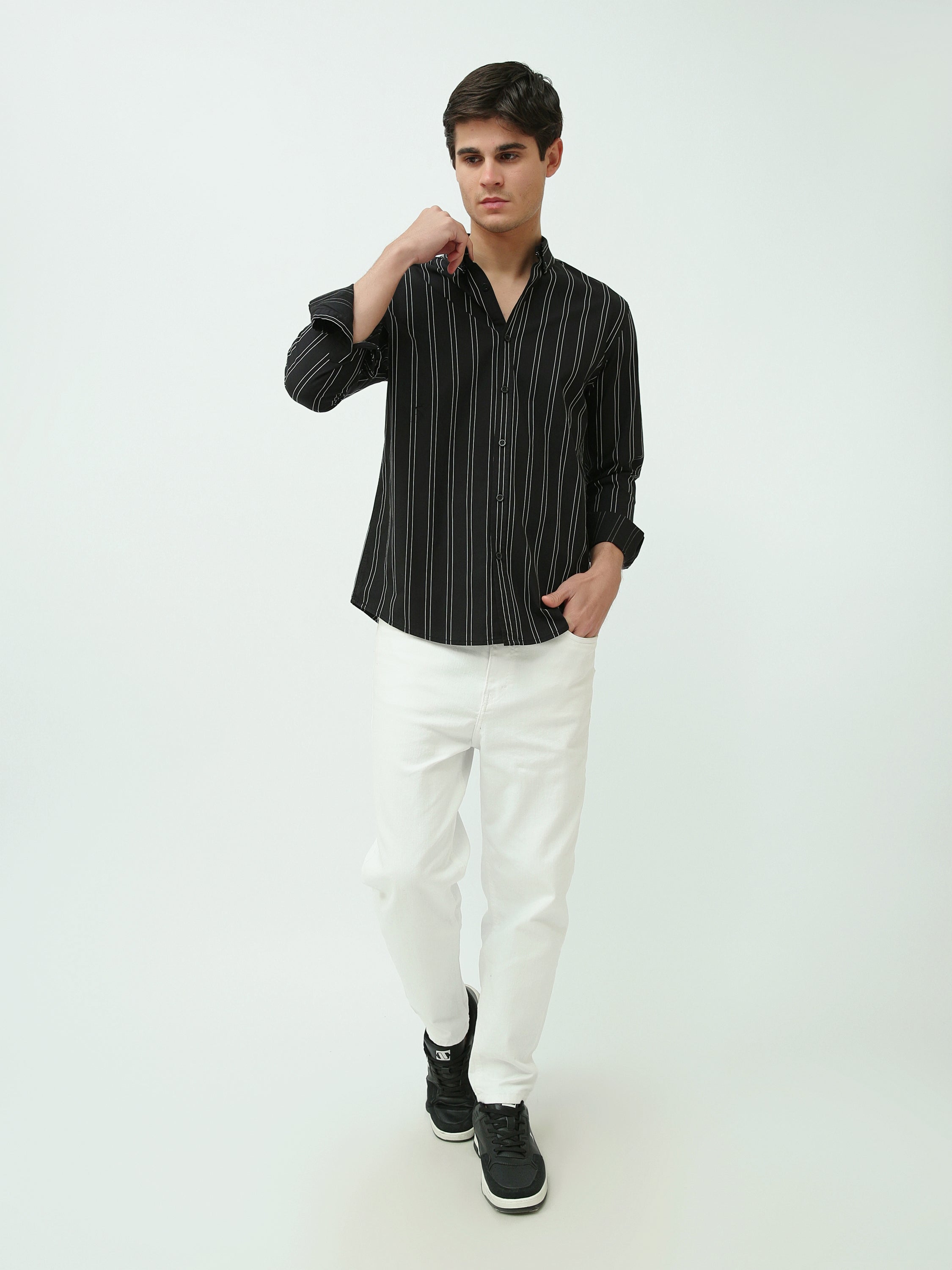 قميص رجالي سليم فيت كلاسيكي مخطط - SHI25SSLR19465TM1