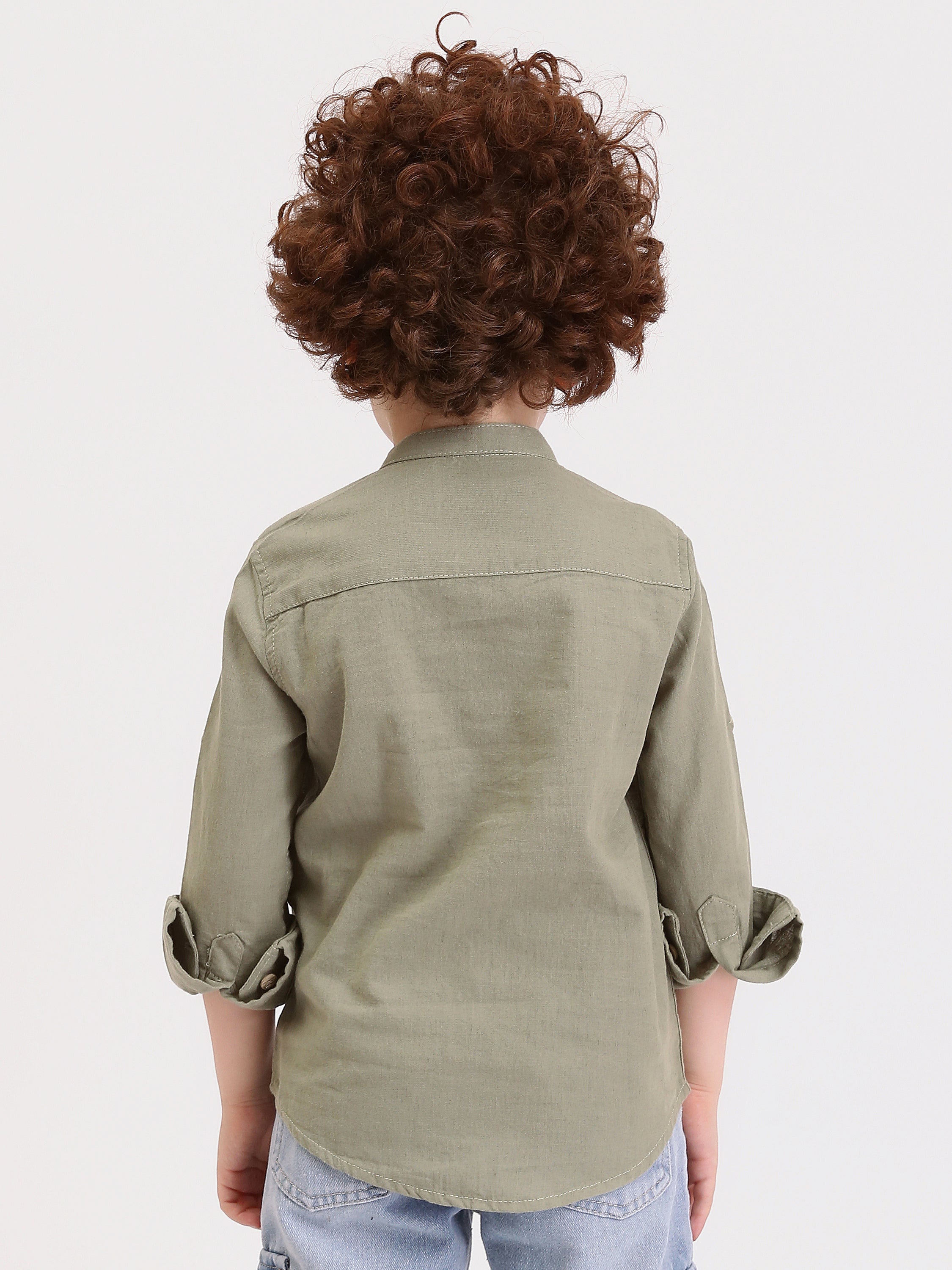 Chemise garçon manches longues col mao avec poche et imprimé Cool Happy Chill - SHI25SXIS76473MB1