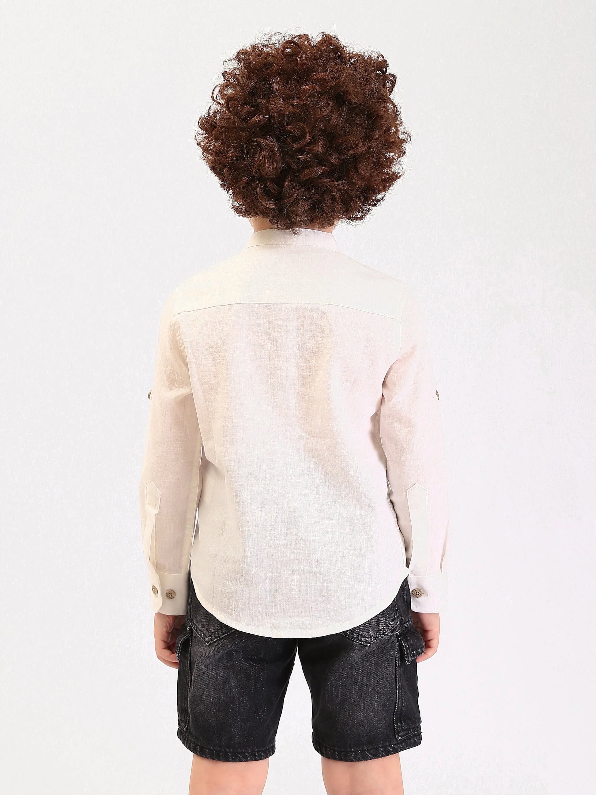 Chemise garçon manches longues col mao avec poche et imprimé Cool Happy Chill - SHI25SXIS76473MB1 - Justyol