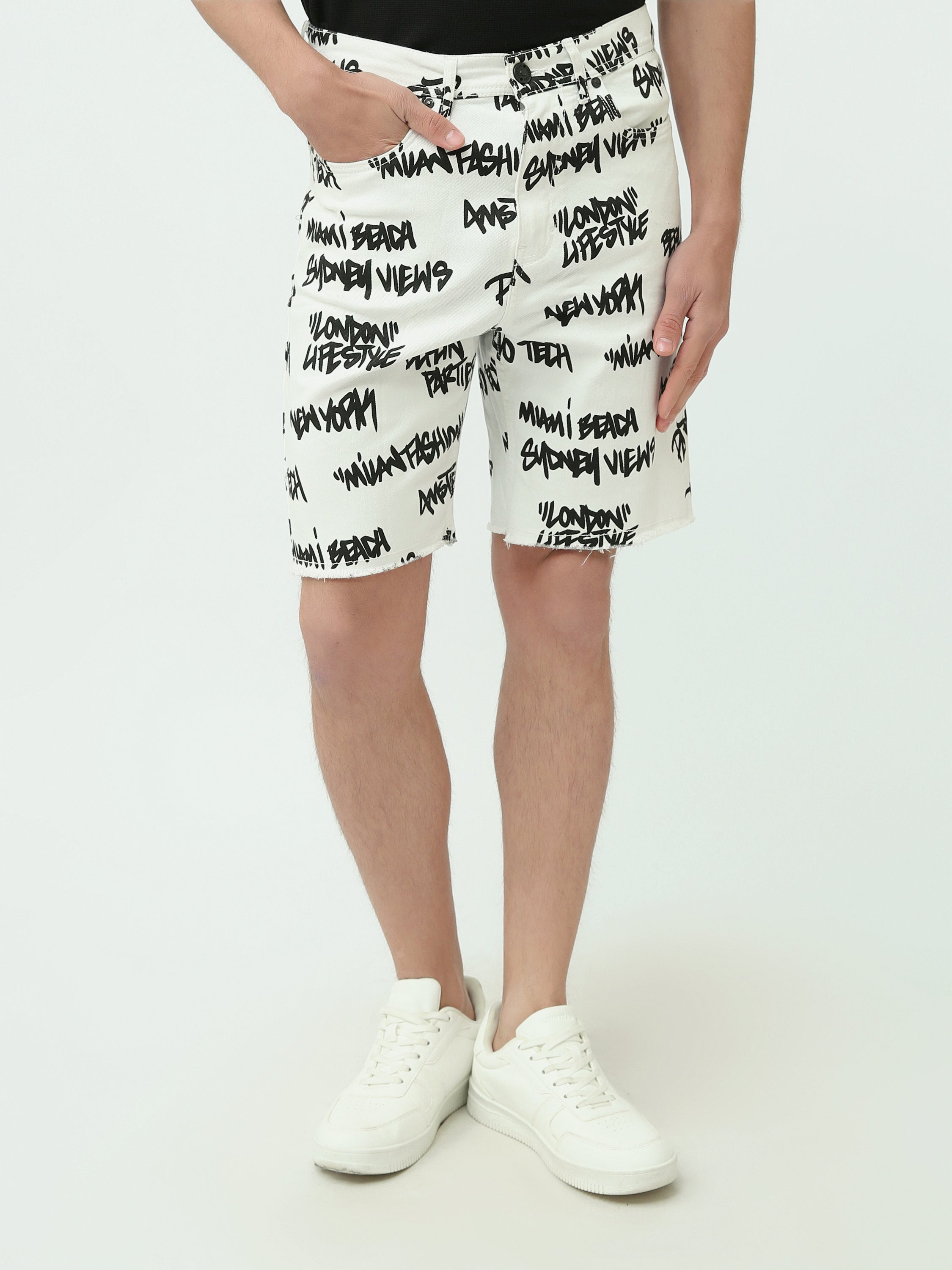 Short en jean homme regular fit – Style urbain imprimé - SHR24SDAP30193TM1