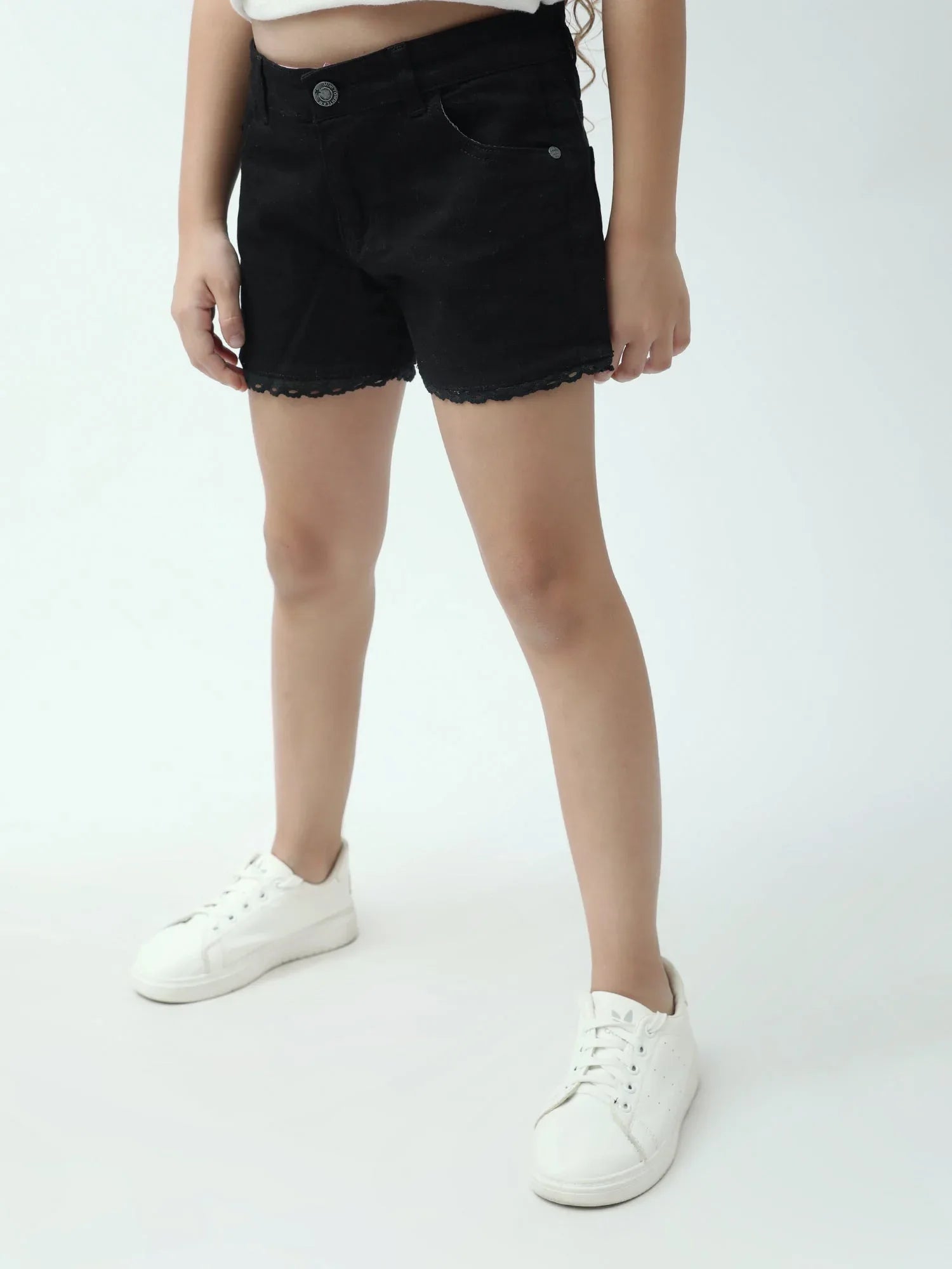 Short fille en denim avec finition dentelle – taille haute - SHR24SDBP70571MG1 - Justyol