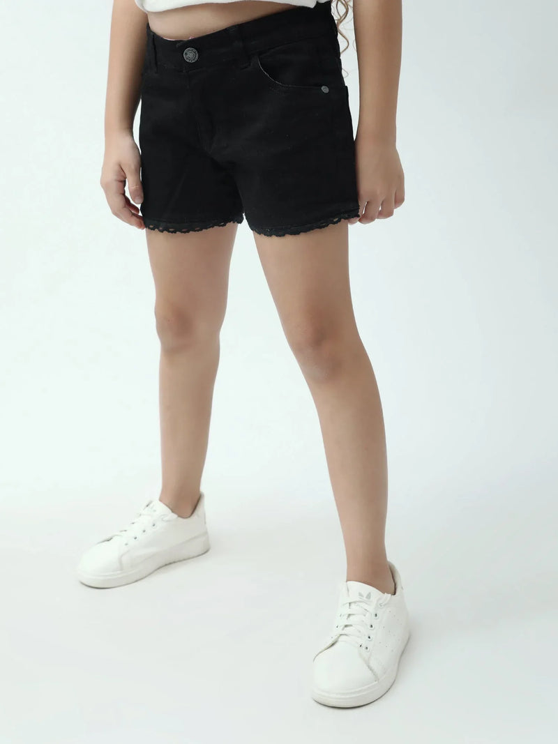 Short fille en denim avec finition dentelle – taille haute - SHR24SDBP70571MG1