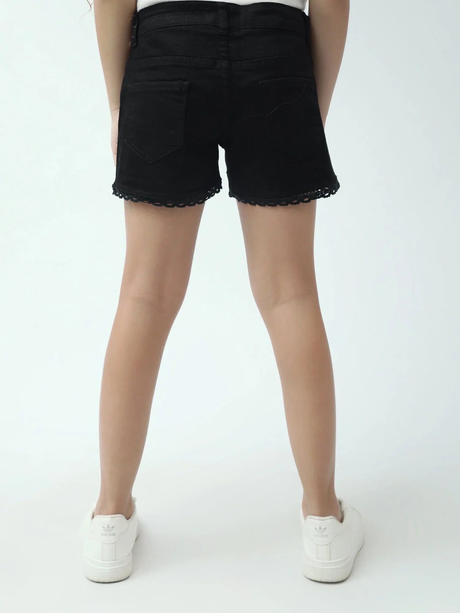 Short fille en denim avec finition dentelle – taille haute - SHR24SDBP70571MG1 - Justyol