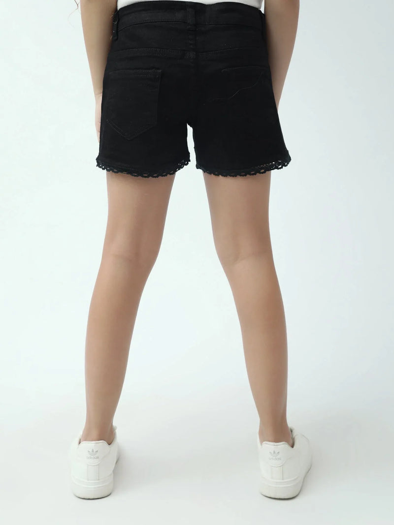Short fille en denim avec finition dentelle – taille haute - SHR24SDBP70571MG1