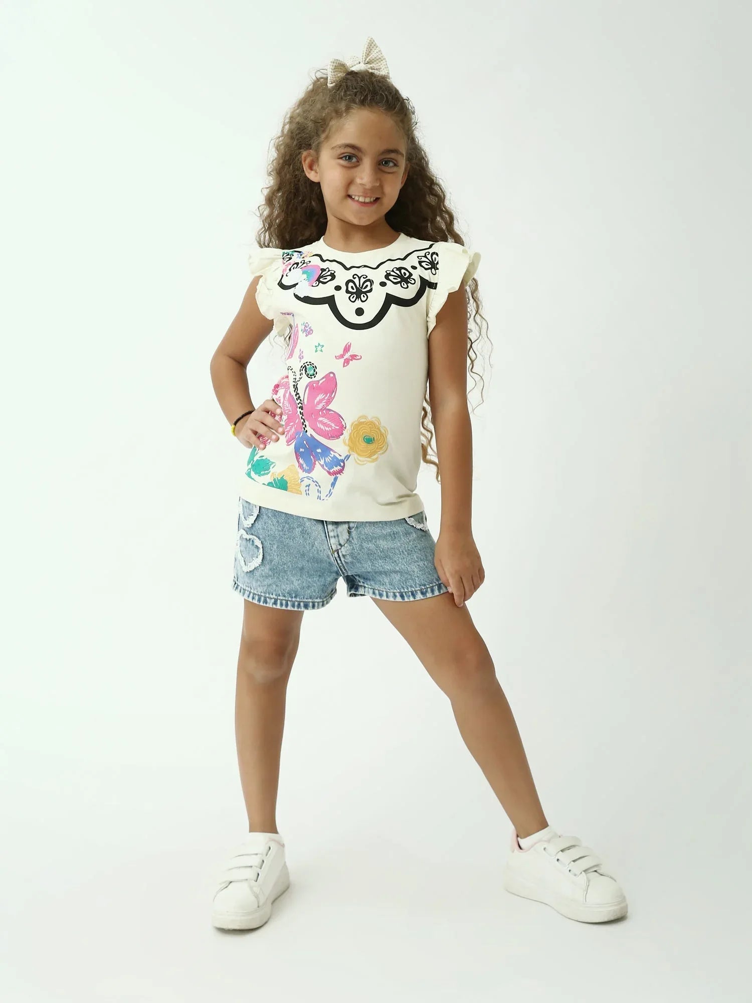 Short en jean fille mid blue – taille élastique – effet usé avec déchirures – denim d’été - SHR24SDDP70613MG1 - Justyol
