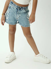 Short en jean fille mid blue – taille élastique – effet usé avec déchirures – denim d’été - SHR24SDDP70613MG1 - Justyol