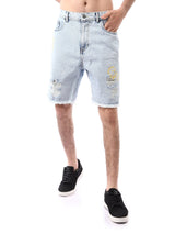 Short en Jean Homme Bleu Clair avec Détails Déchirés et Broderie – Style Tendance - SHR24SDPP30192TM1