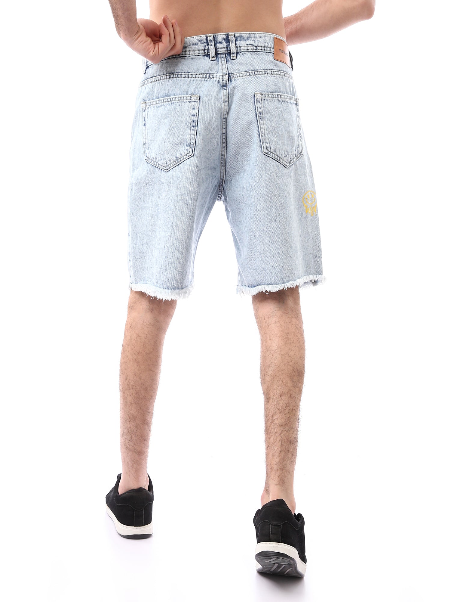 Short en Jean Homme Bleu Clair avec Détails Déchirés et Broderie – Style Tendance - SHR24SDPP30192TM1