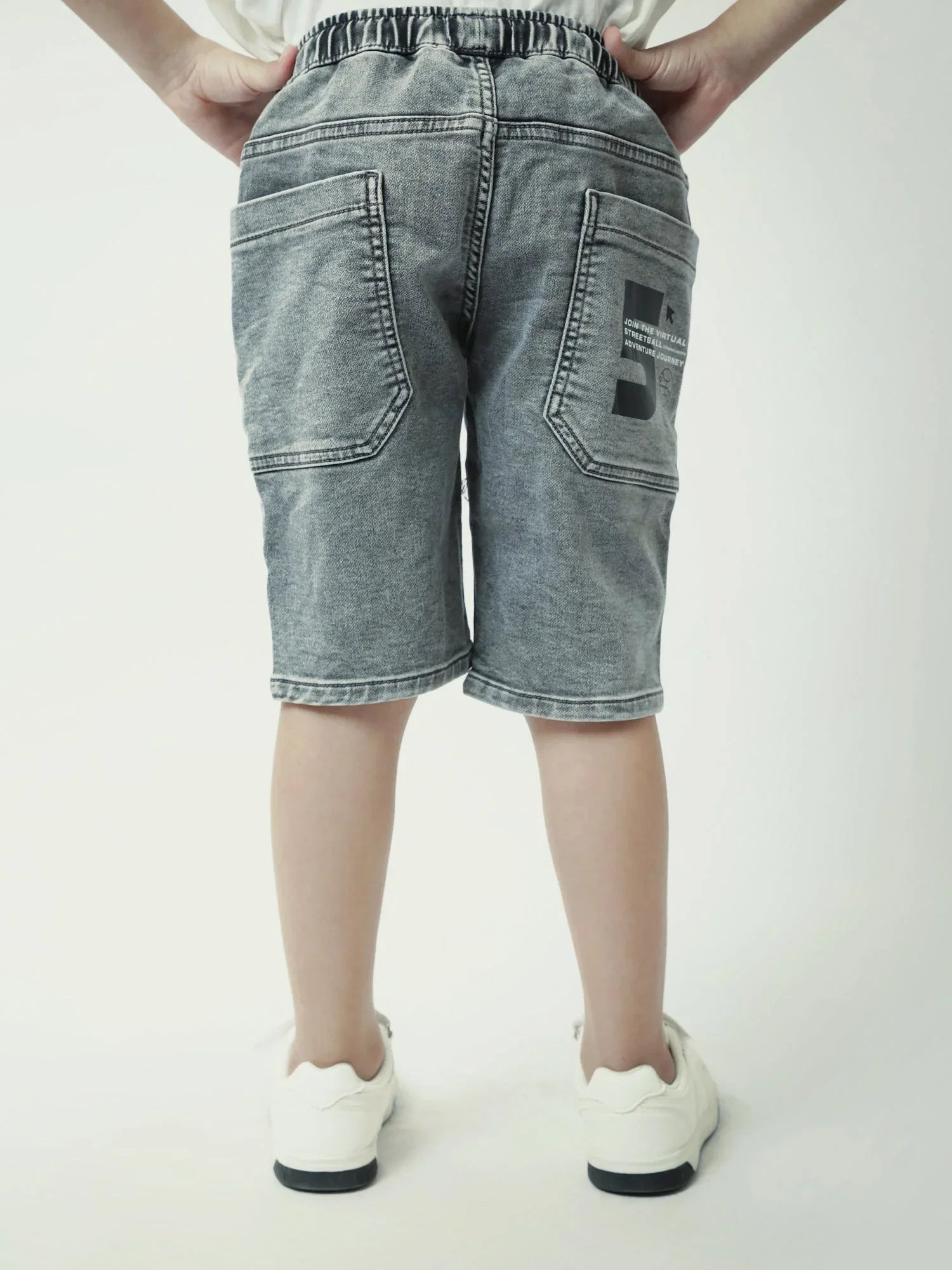Short garçon gris effet denim avec taille élastique et cordon - SHR24SDPS75417MB1 - Justyol