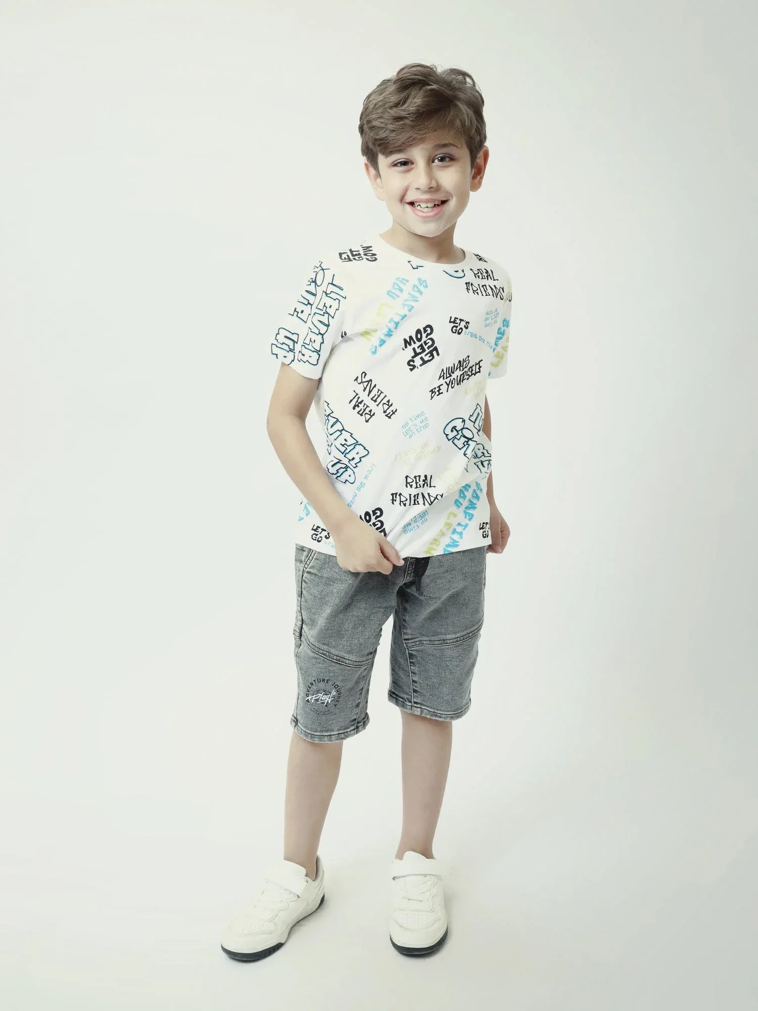 Short garçon gris effet denim avec taille élastique et cordon - SHR24SDPS75417MB1 - Justyol
