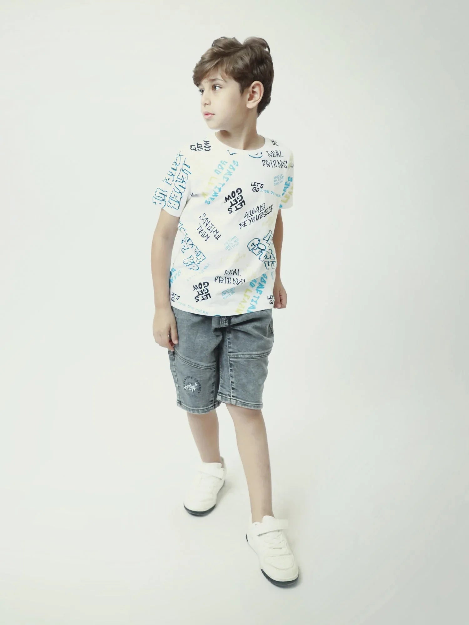 Short garçon gris effet denim avec taille élastique et cordon - SHR24SDPS75417MB1 - Justyol
