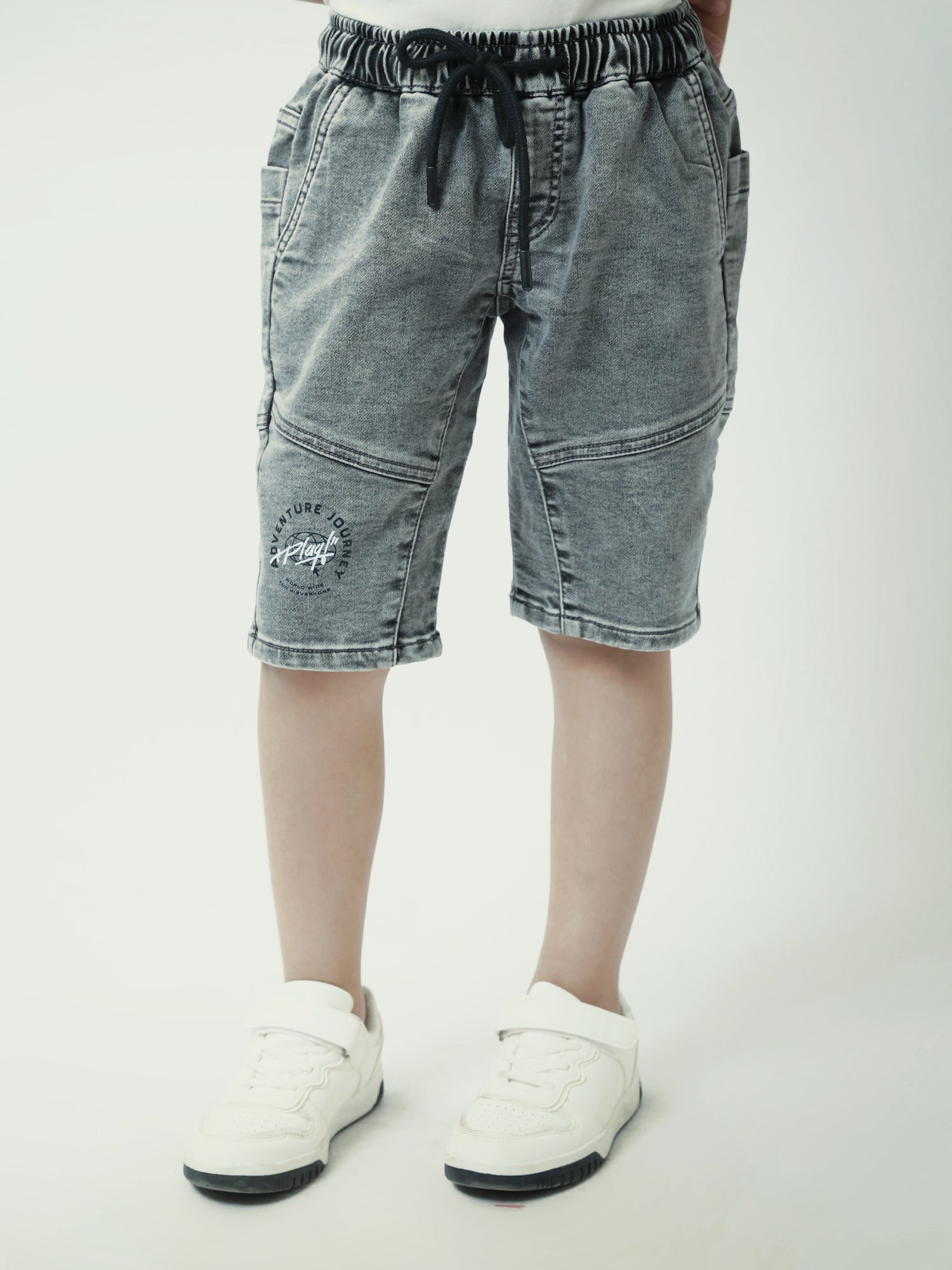 Short garçon gris effet denim avec taille élastique et cordon - SHR24SDPS75417MB1